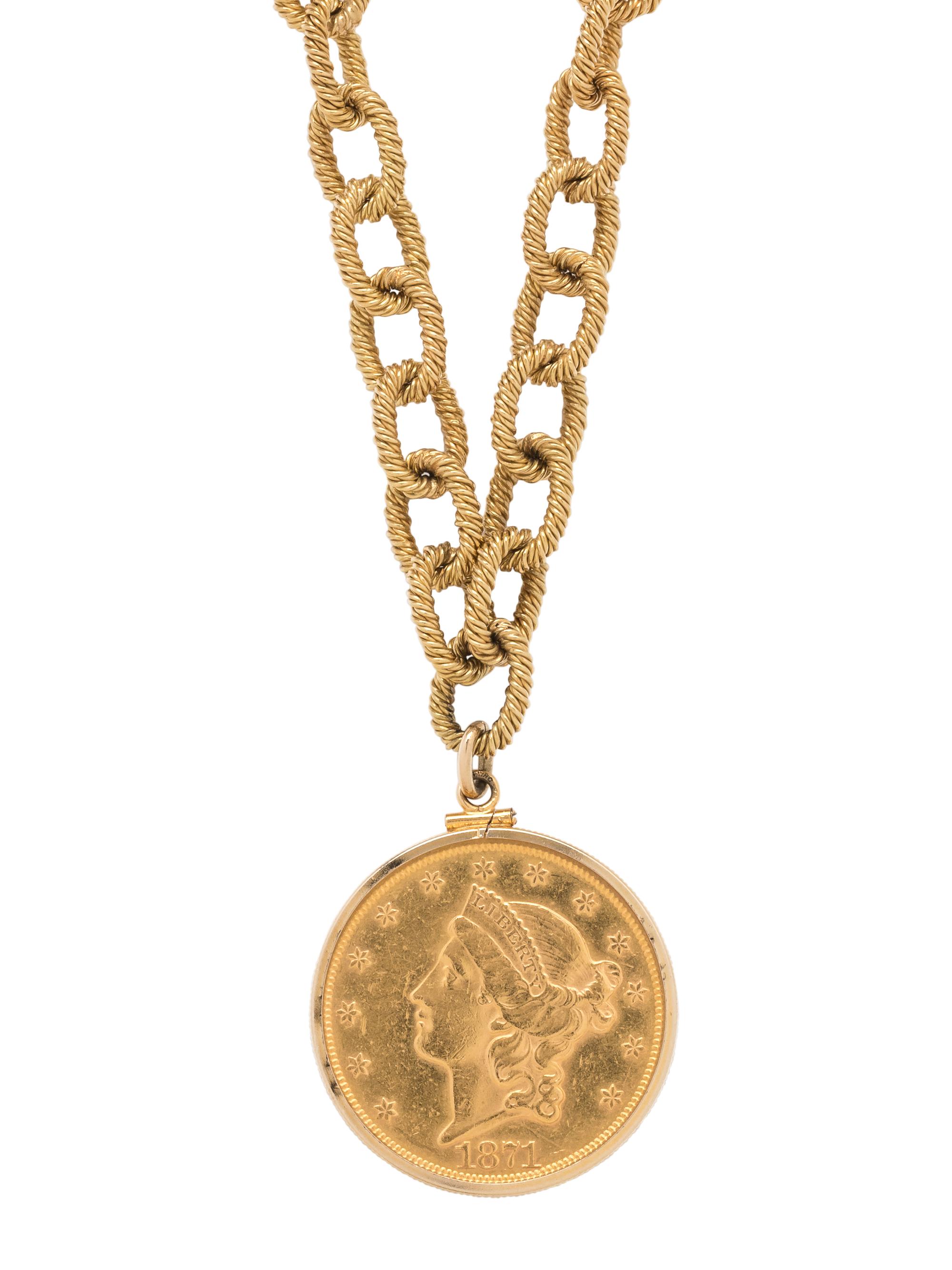 YELLOW GOLD AND COIN LONGCHAIN NECKLACE