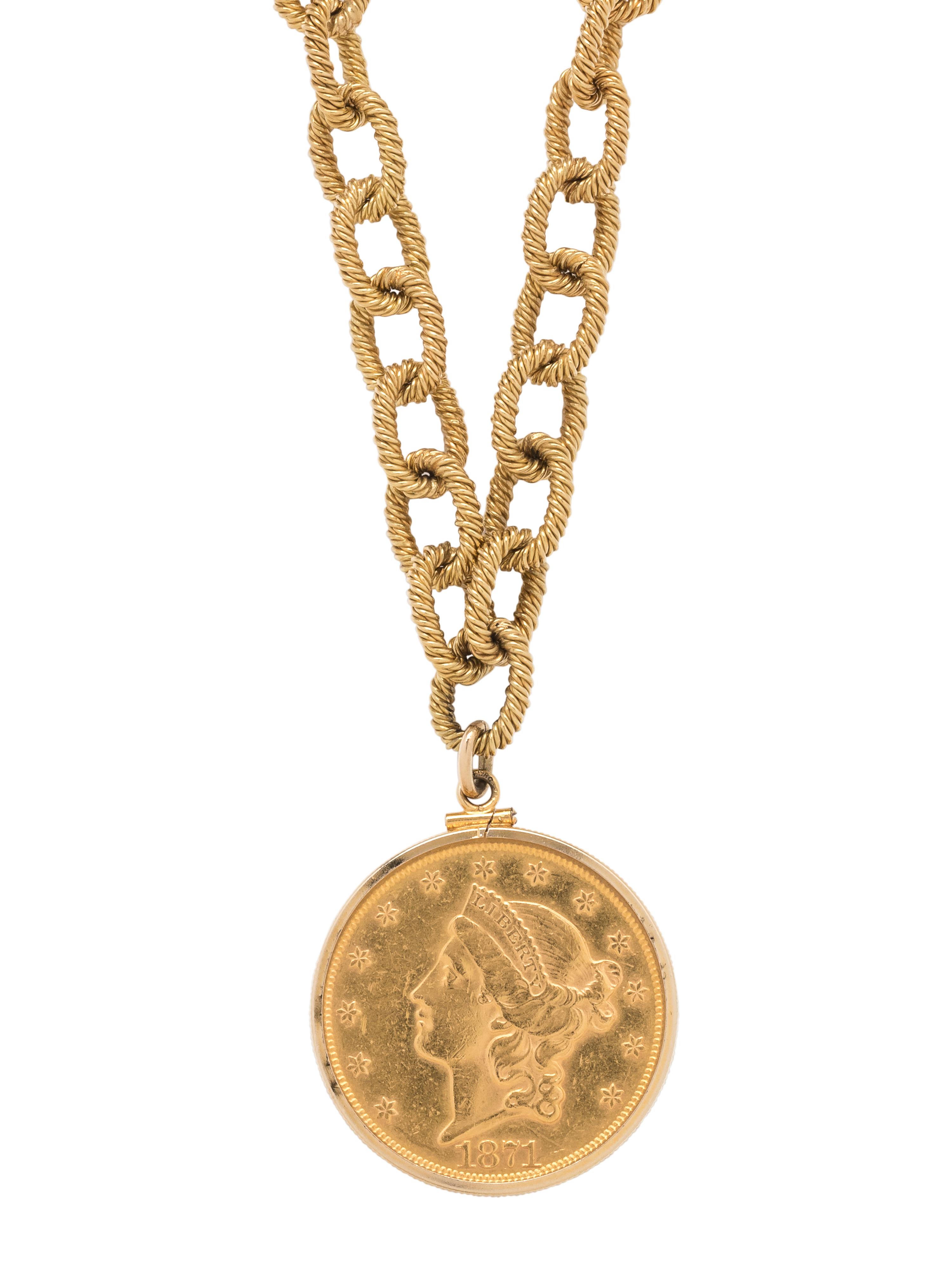 YELLOW GOLD AND COIN LONGCHAIN NECKLACE