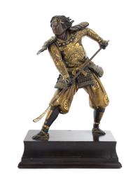 A Japanese Parcel-Gilt Bronze Figure of Samurai POSSIBLY 19TH CENTURY Height 11 inches (without stand). — POSSIBLY 19TH CENTURY