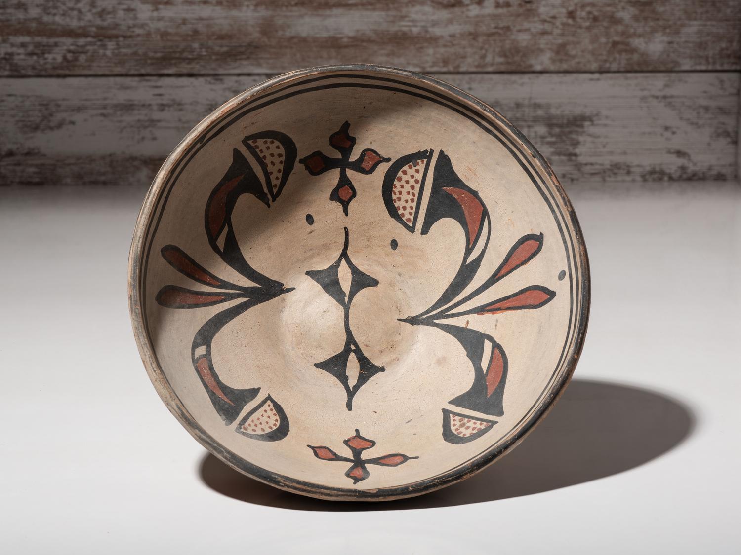 Cochiti Figural Pottery Pitcher and San Ildefonso Polychrome Basin
