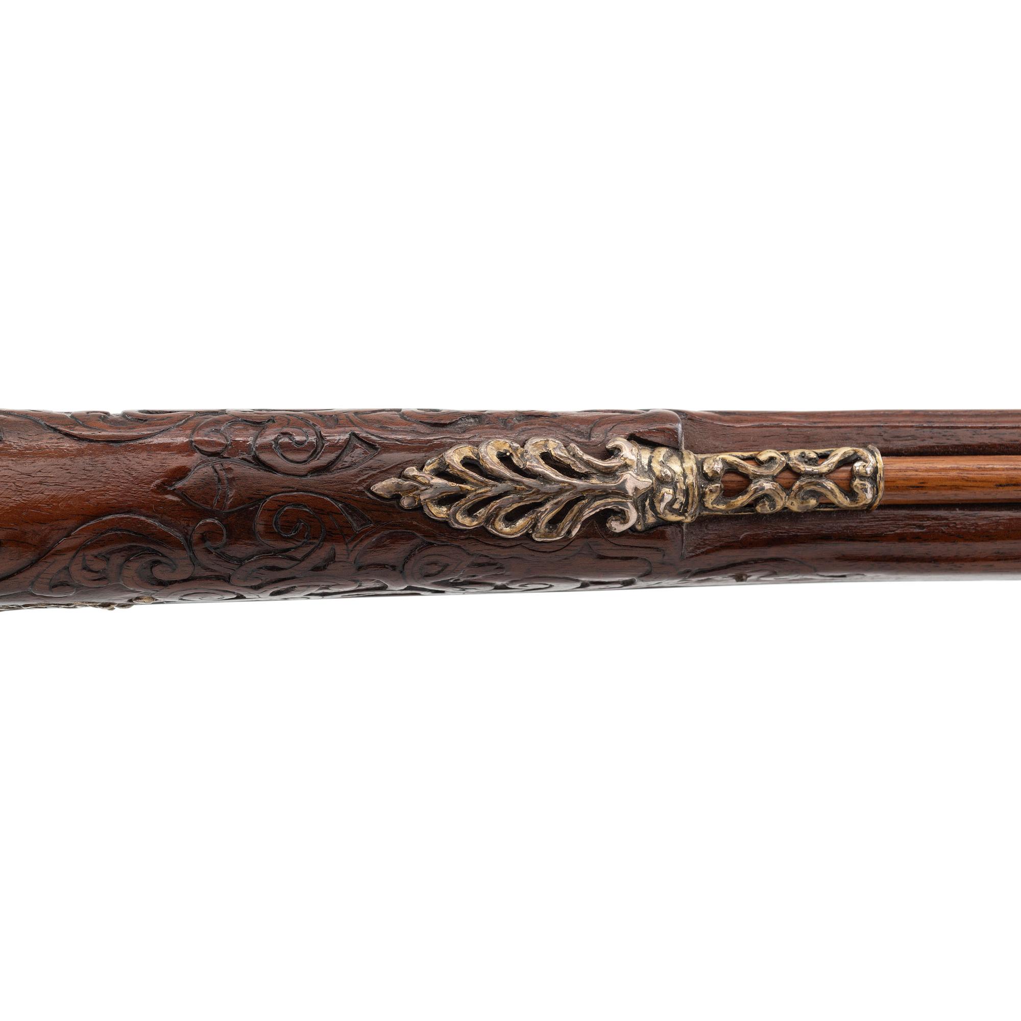Contemporary Flintlock Jaeger Rifle with Boar Hunting Motifs by John B. Derrick (American, b.1936)