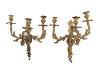 A Pair of French Gilt Bronze Three-Light Sconces