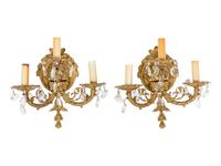 A Pair of French Gilt Bronze Three-Light Sconces