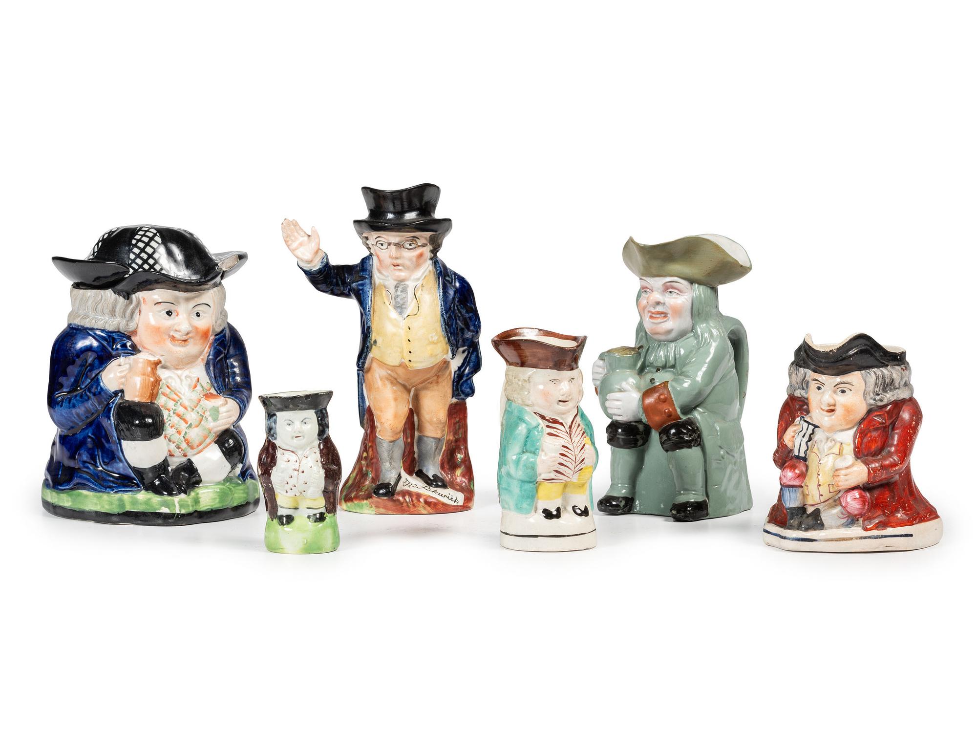 Six Miniature Staffordshire Toby Jugs