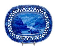 A Historic Blue Staffordshire 'West Point' Chestnut Reticulated Basket and Undertray
