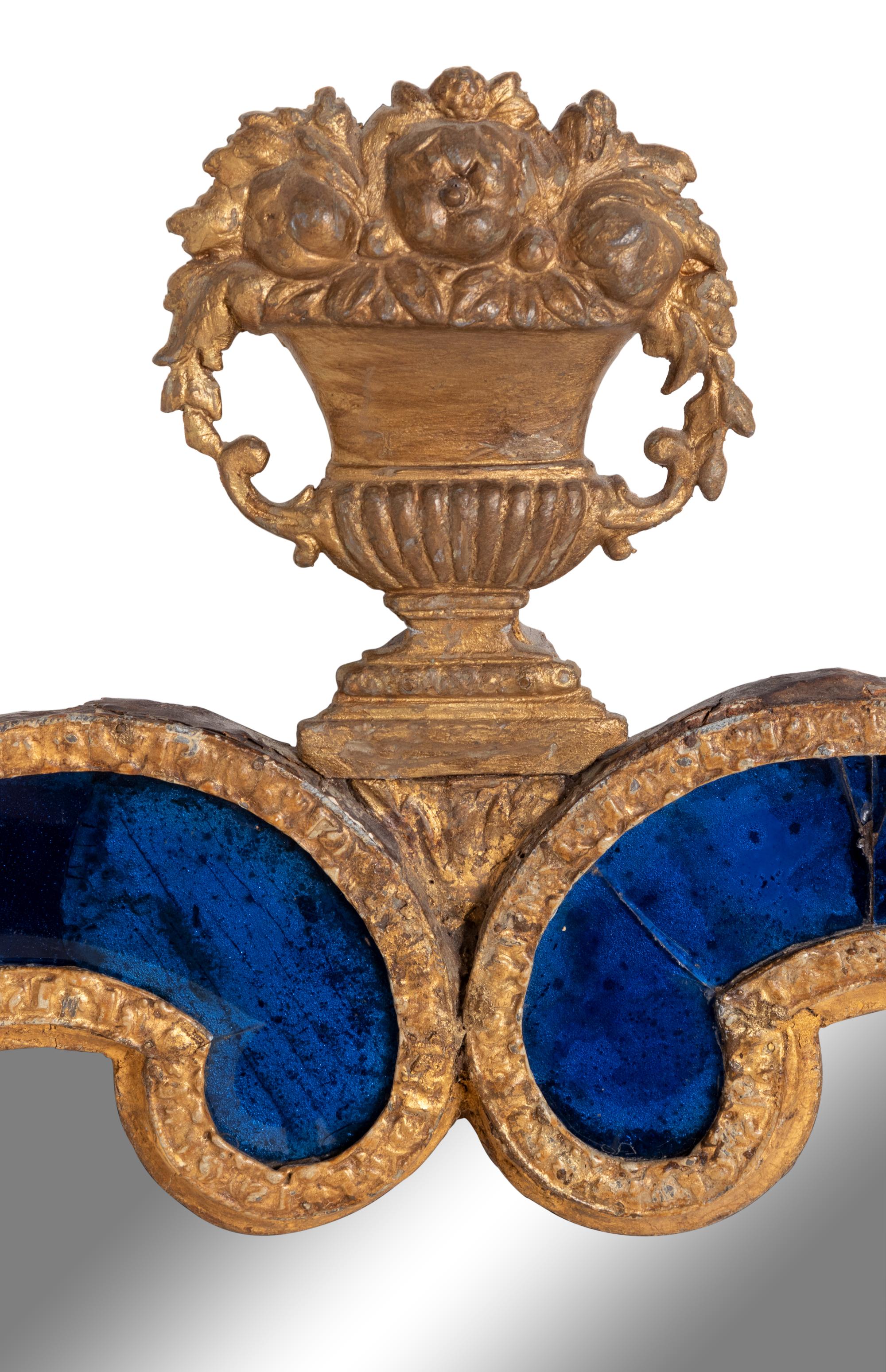 A Swedish Giltwood and Cobalt Blue Glass Mirror in the Manner of Burchard or Gustav Precht