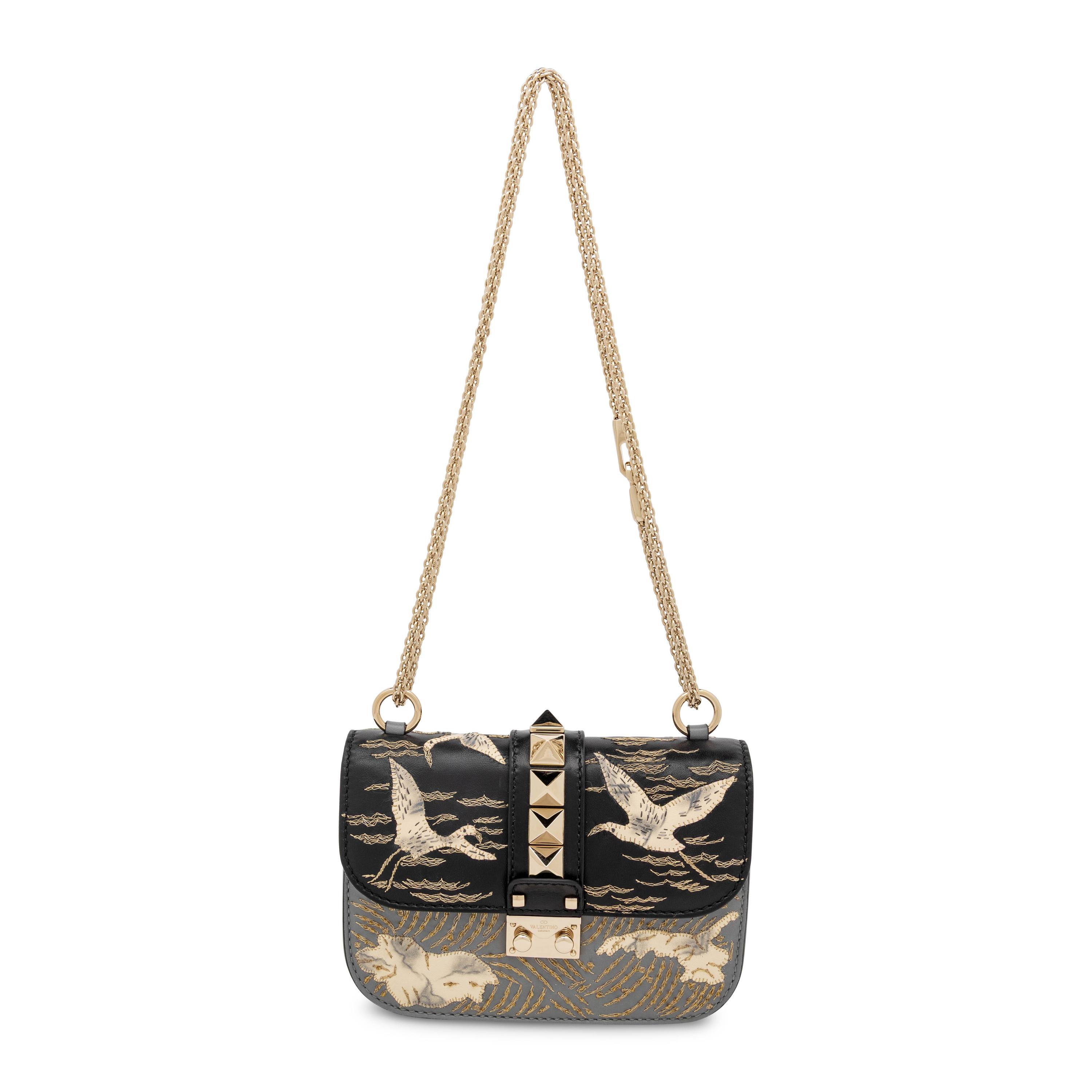 Valentino, Small Glam Lock Bag in Embroidered Leather