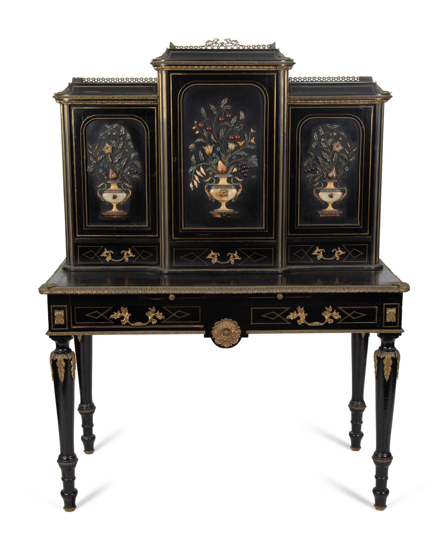 A Napoleon III Style Hardstone Inset and Gilt Bronze Mounted Bonheur du Jour — EARLY 20TH CENTURY