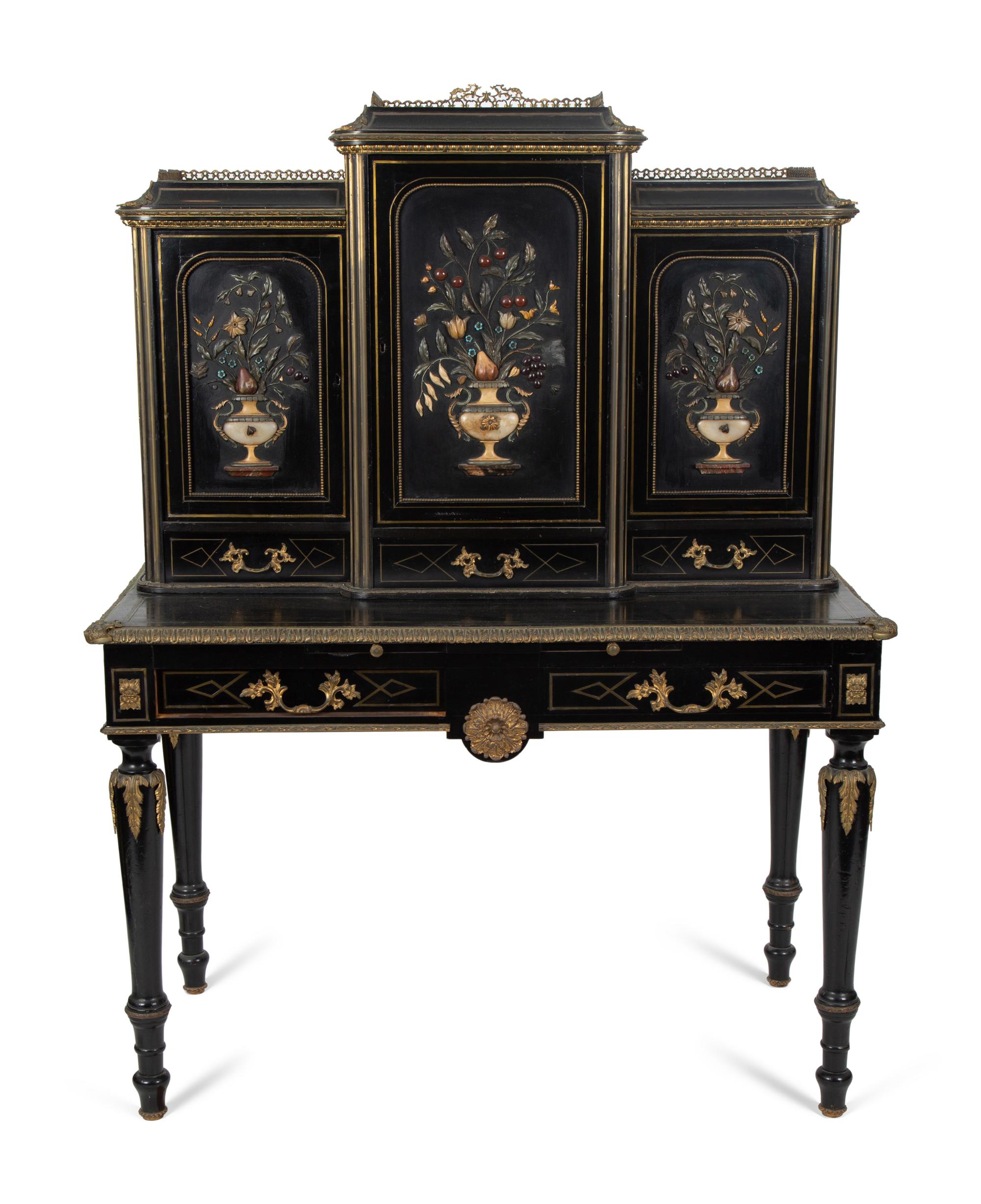A Napoleon III Style Hardstone Inset and Gilt Bronze Mounted Bonheur du Jour — EARLY 20TH CENTURY
