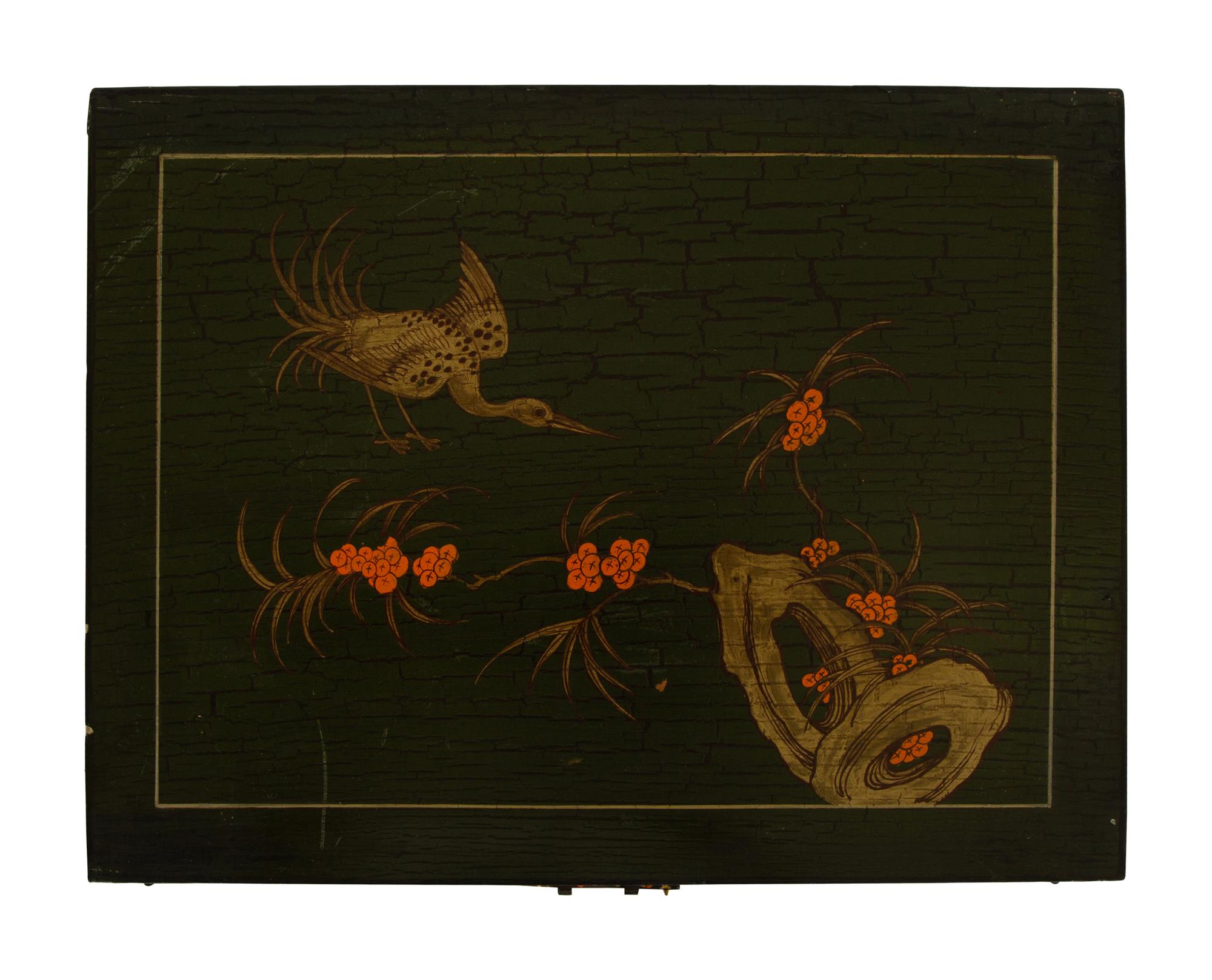 A Chinese Painted and Parcel Gilt Cabinet on Stand