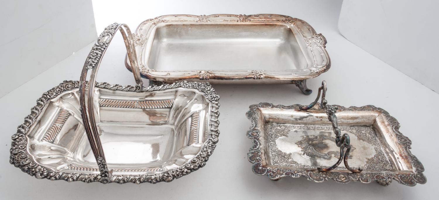 A Collection of Silver-Plate Serving Articles and Parts Width of first 9 3/4 inches.