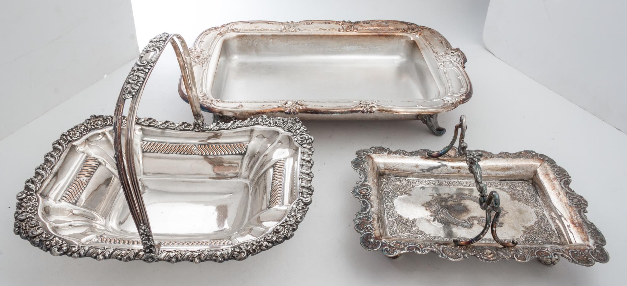 A Collection of Silver-Plate Serving Articles and Parts Width of first 9 3/4 inches.