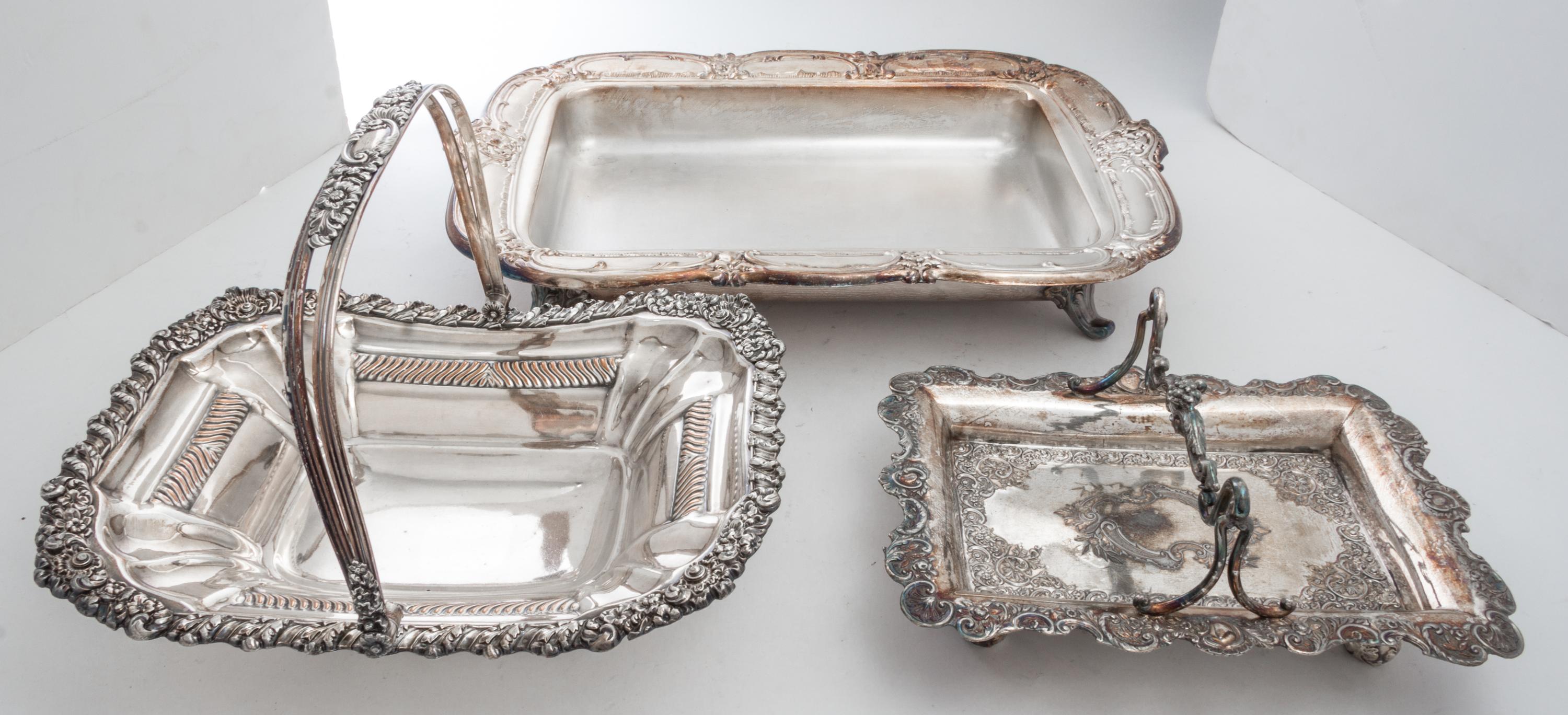 A Collection of Silver-Plate Serving Articles and Parts Width of first 9 3/4 inches.