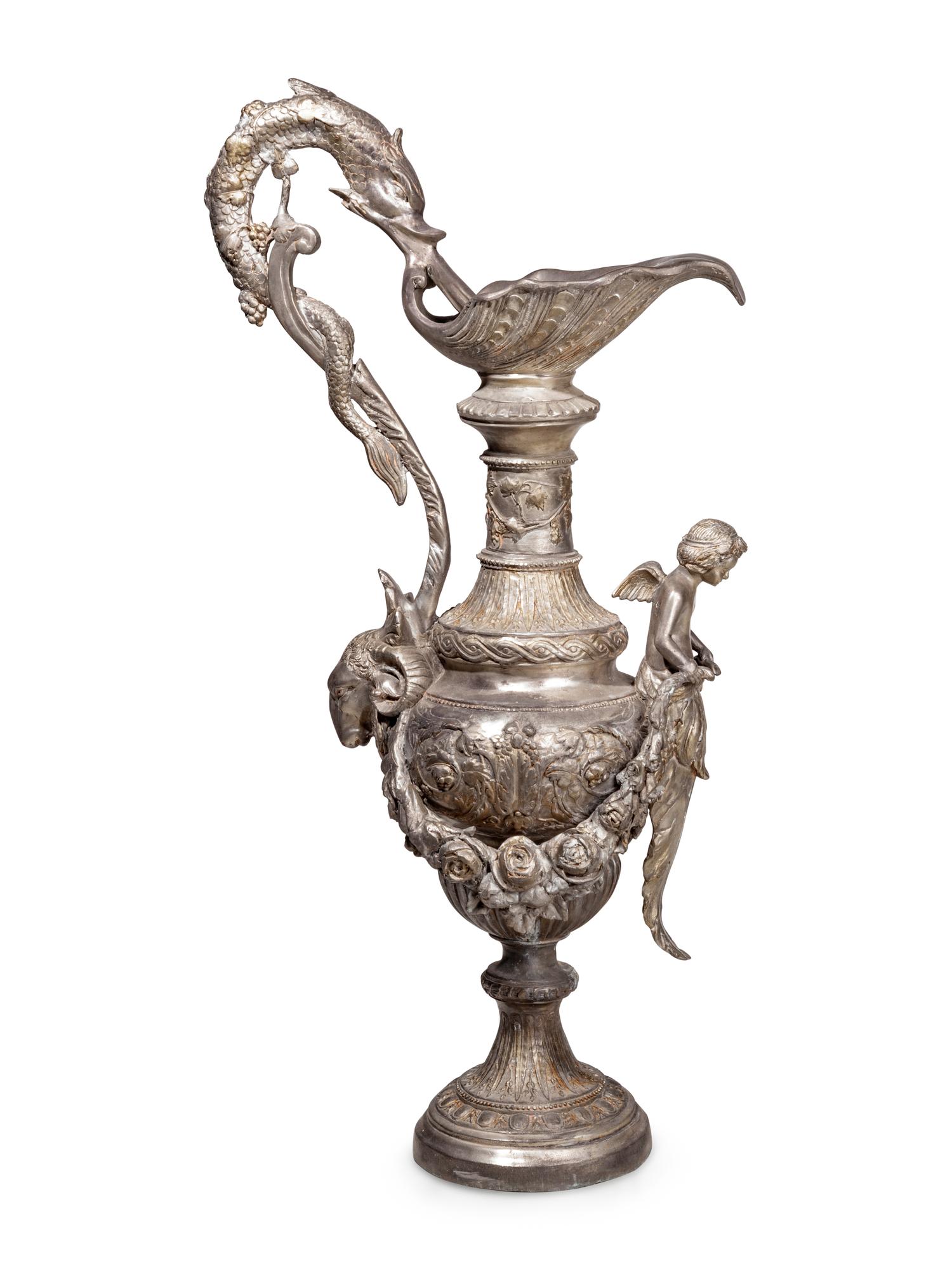 A Large Neoclassical Silvered Metal Ewer