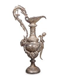 A Large Neoclassical Silvered Metal Ewer