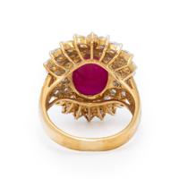 CABOCHON RUBY, DIAMOND, AND BICOLOR GOLD RING