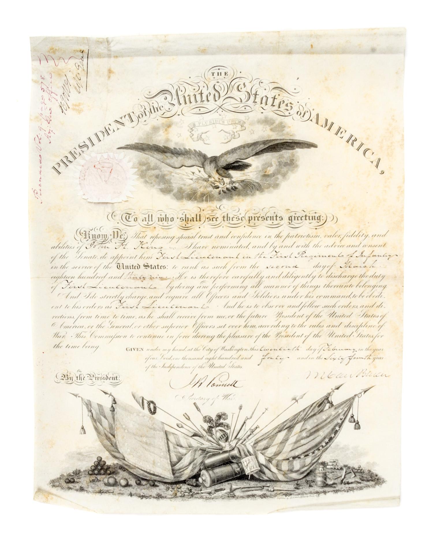 VAN BUREN, MARTIN. Partially printed document signed. Dated February 20, 1840.