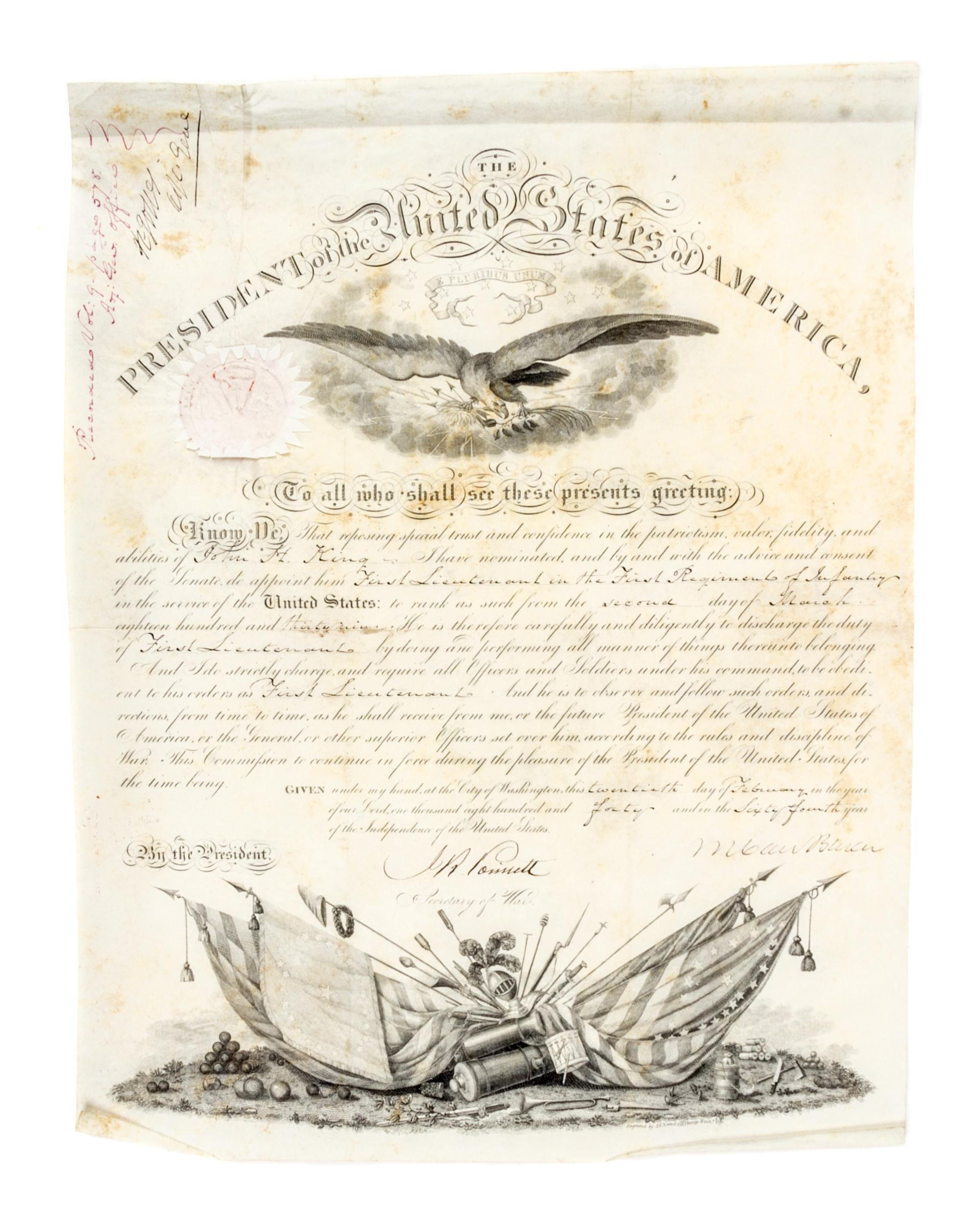 VAN BUREN, MARTIN. Partially printed document signed. Dated February 20, 1840.
