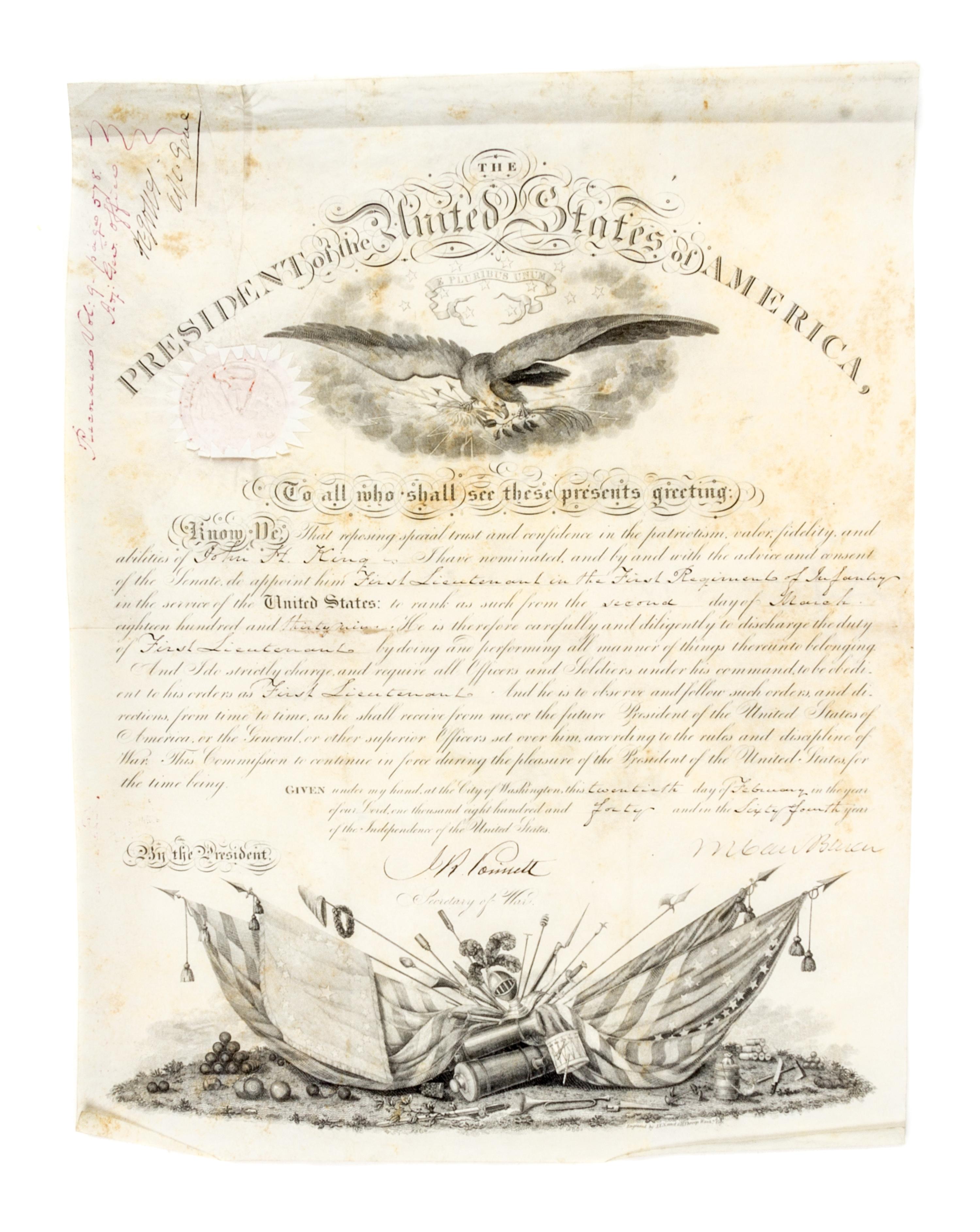 VAN BUREN, MARTIN. Partially printed document signed. Dated February 20, 1840.