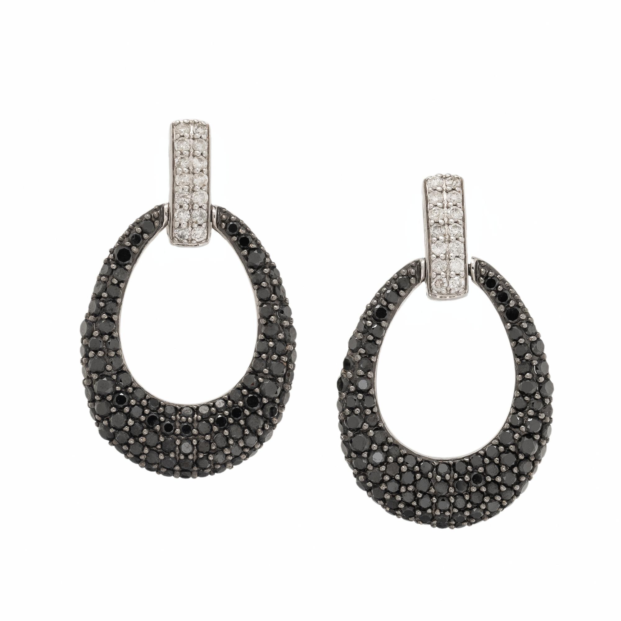 White Gold, Diamond, and Black Diamond Earrings