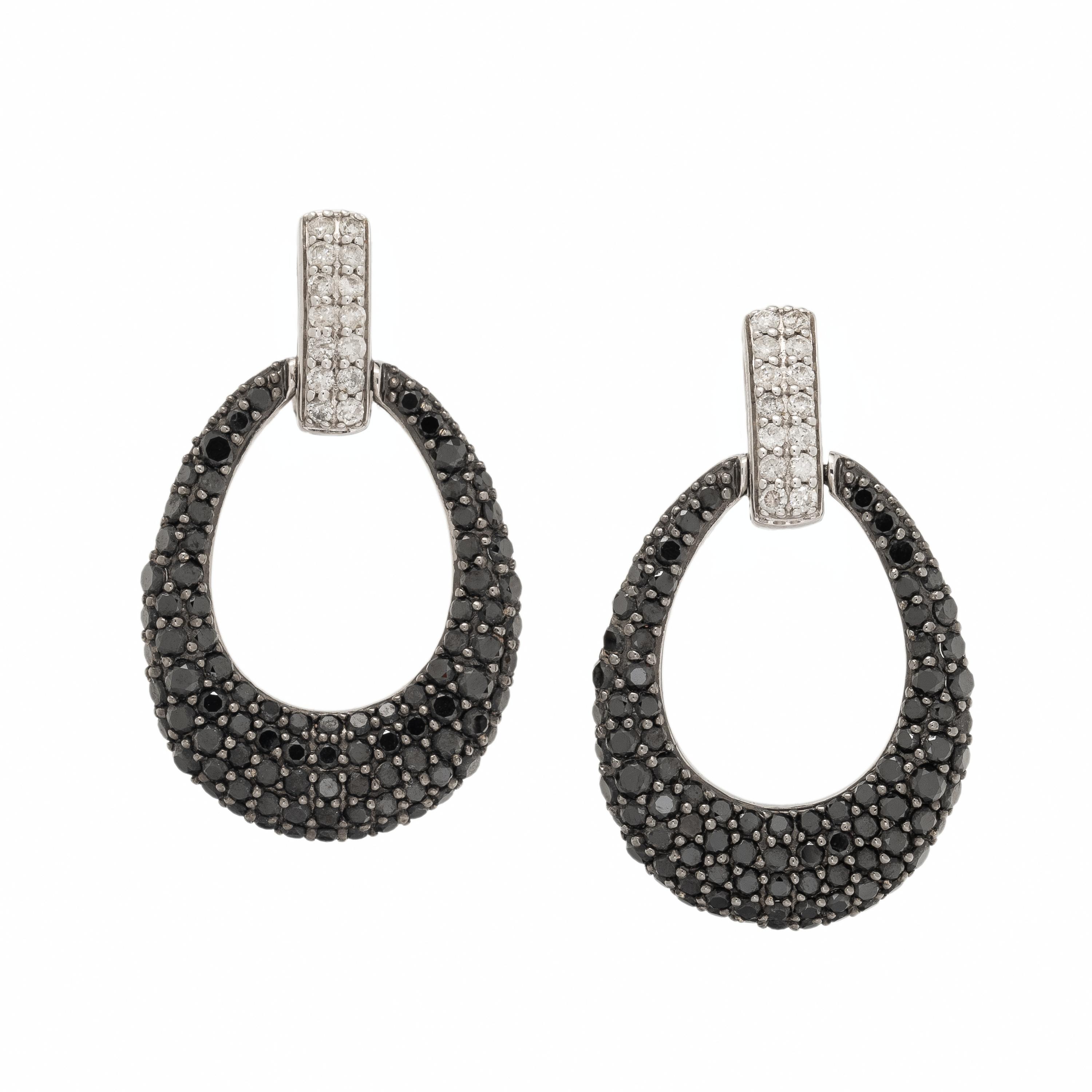 White Gold, Diamond, and Black Diamond Earrings