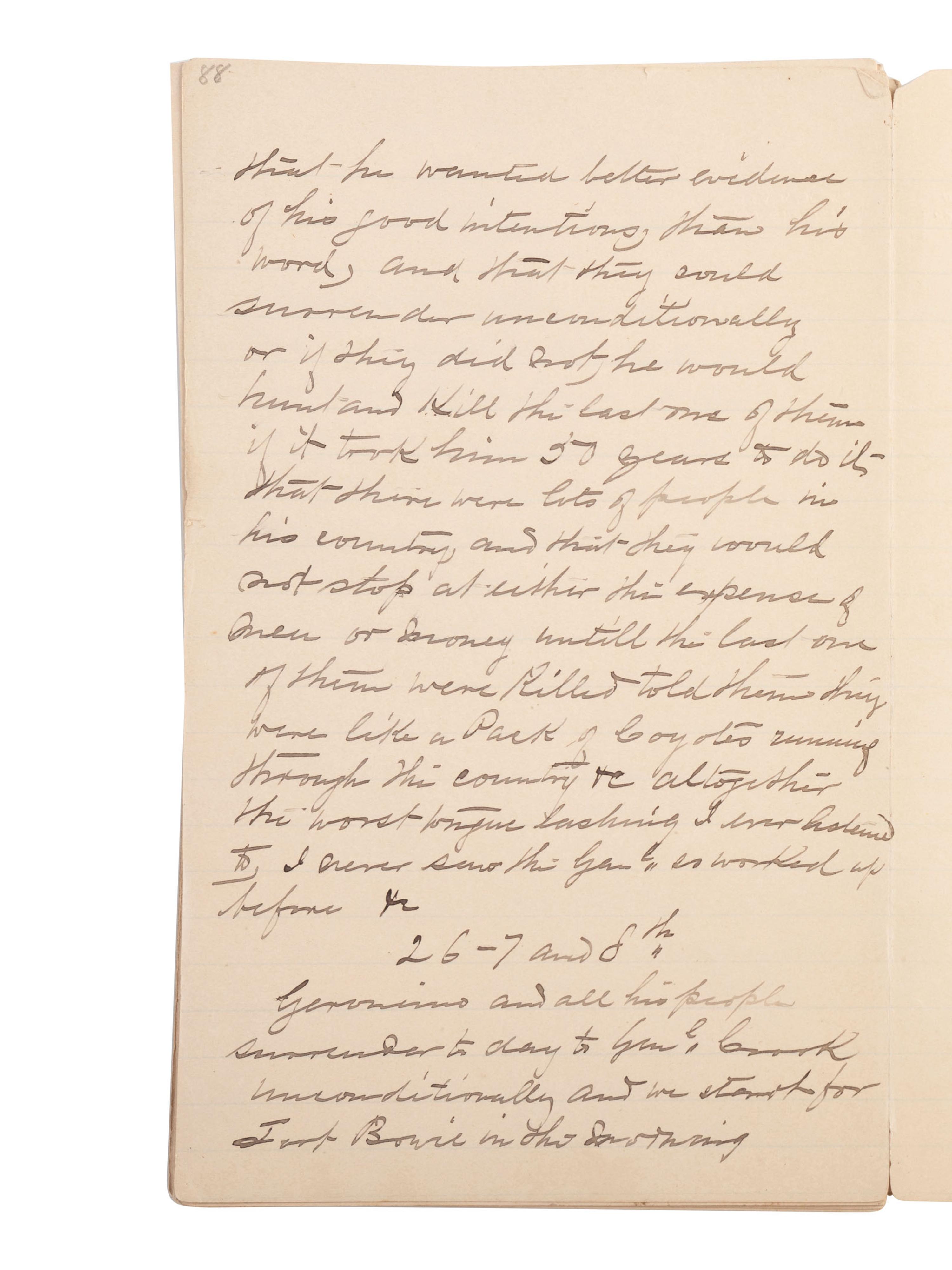[GERONIMO] - [LATE INDIAN WARS]. DALY, Henry W. (1850-1931). Diary of Campaign against Hostile Apaches in 1885-6 with Capt. Emmet Crawford, by Henry W. Daly Pack Master. [Cheyenne, WY], 29 May 1885 to 28 March 1886.