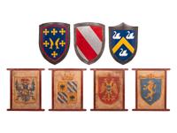 A Group of Three Shields and Four Armorial Panels