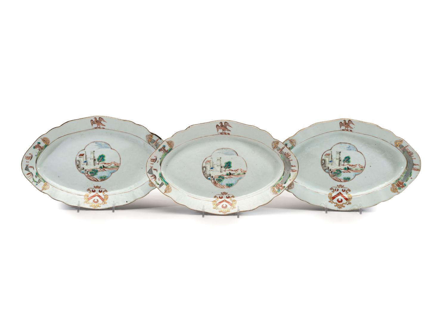 Twelve Chinese Export Pole Family Armorial Porcelain Articles