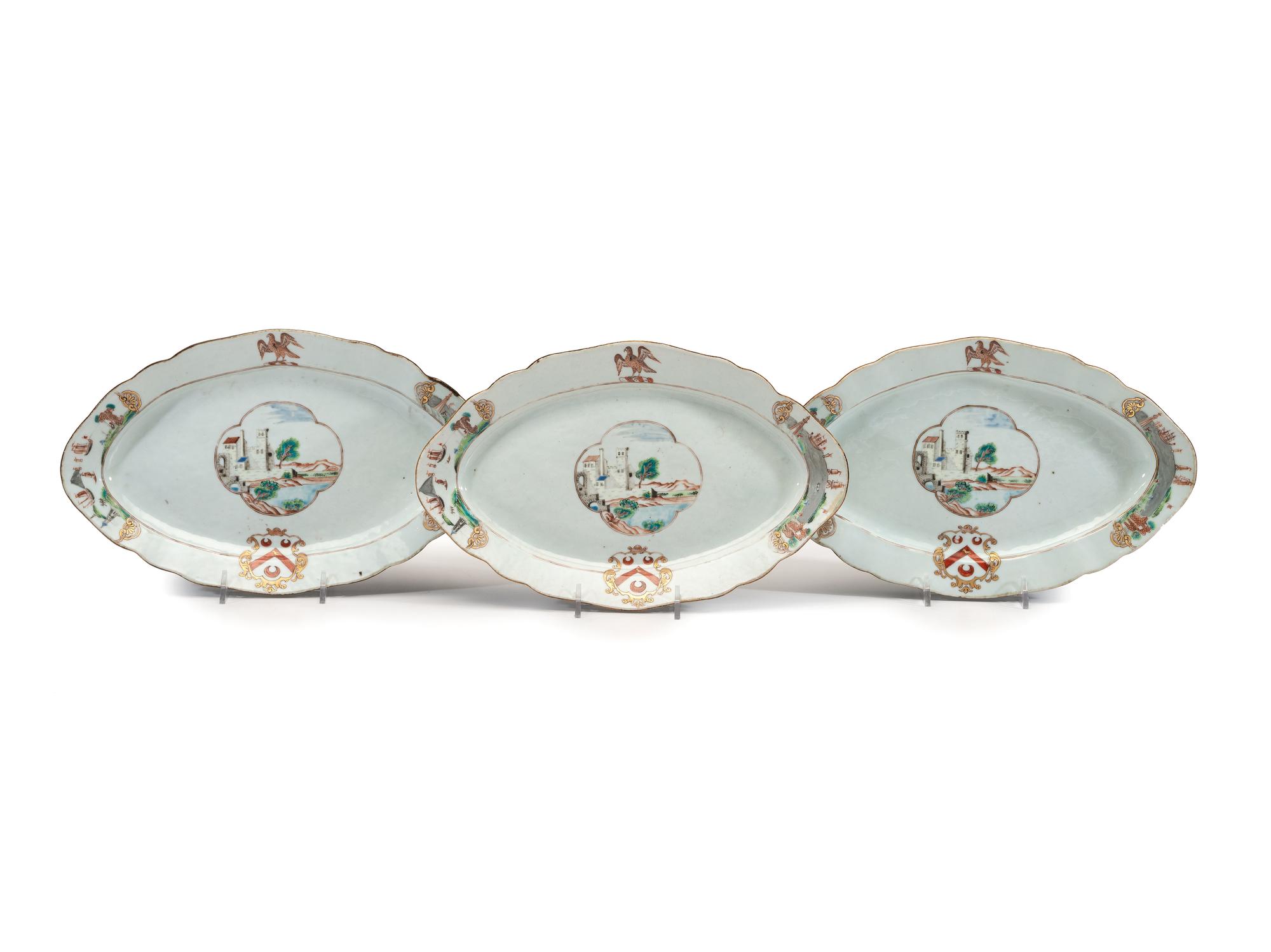 Twelve Chinese Export Pole Family Armorial Porcelain Articles