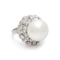 TRIO, CULTURED SOUTH SEA PEARL AND DIAMOND RING