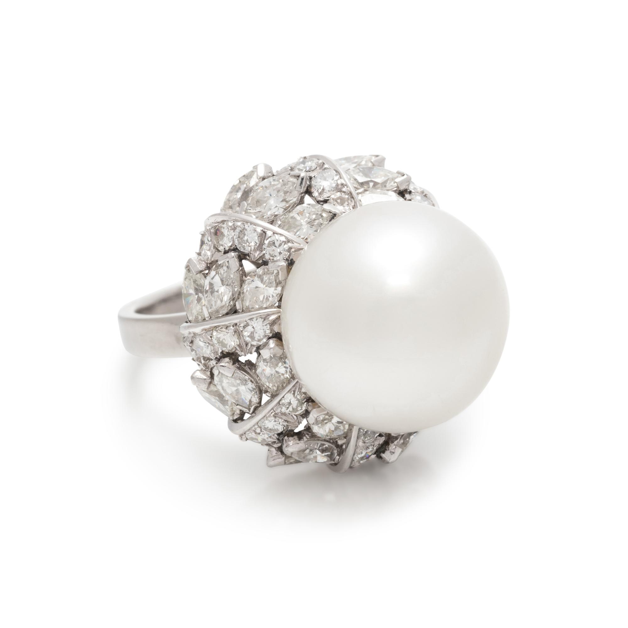 TRIO, CULTURED SOUTH SEA PEARL AND DIAMOND RING