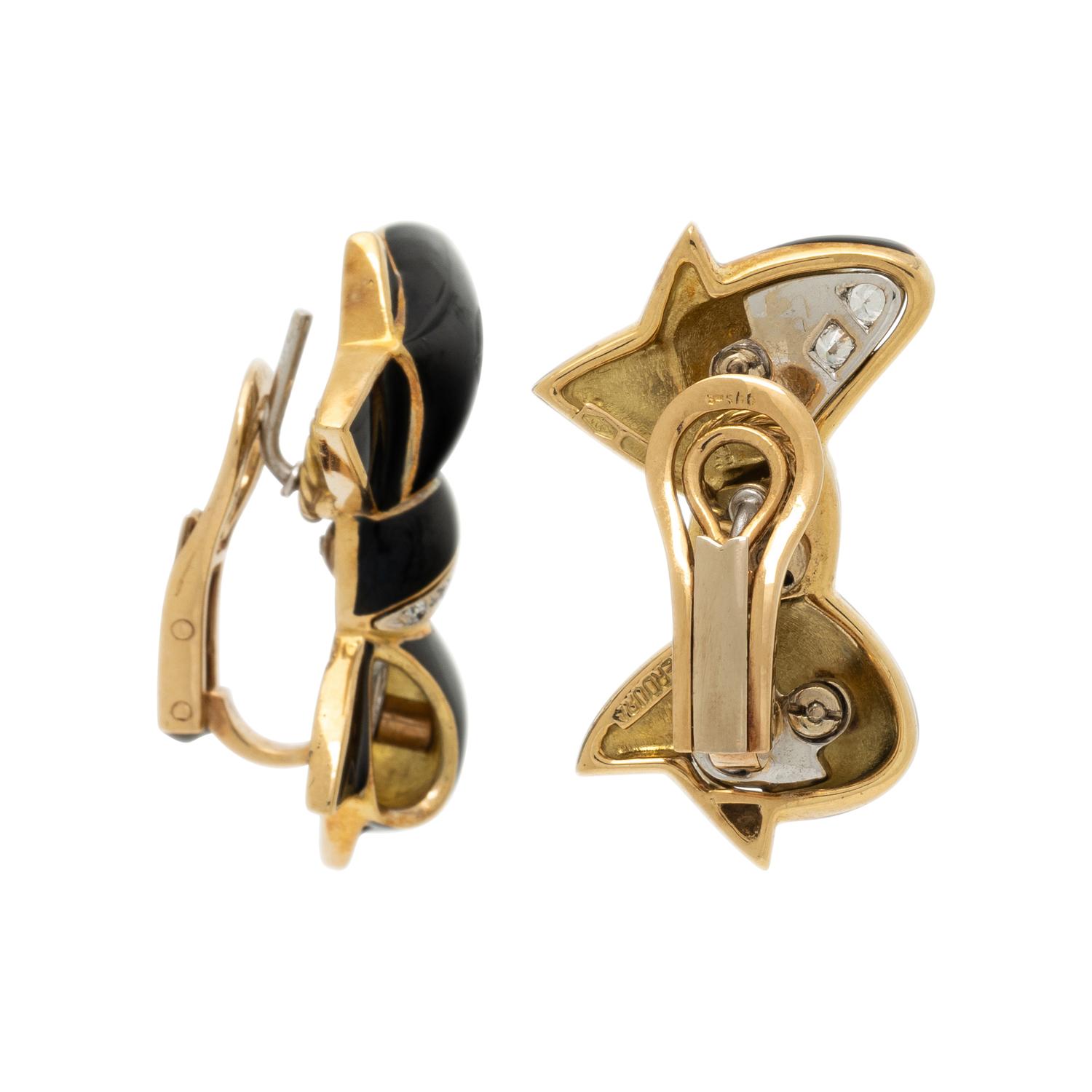 VERDURA, DIAMOND AND ENAMEL BOW EARRINGS