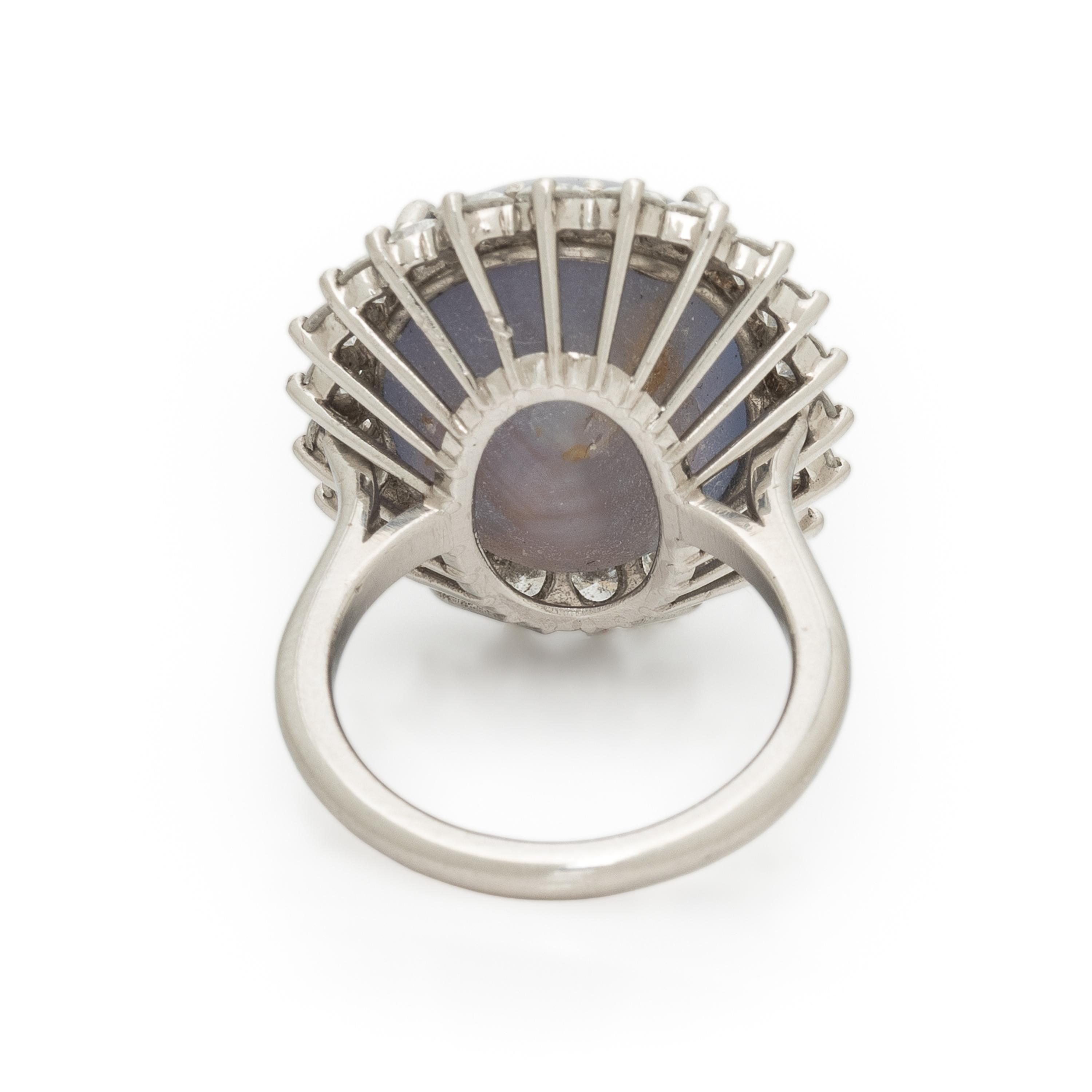 STAR SAPPHIRE, DIAMOND, AND PLATINUM RING