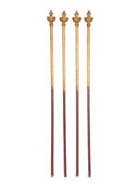 Four Italian Painted and Parcel Gilt Processional Poles