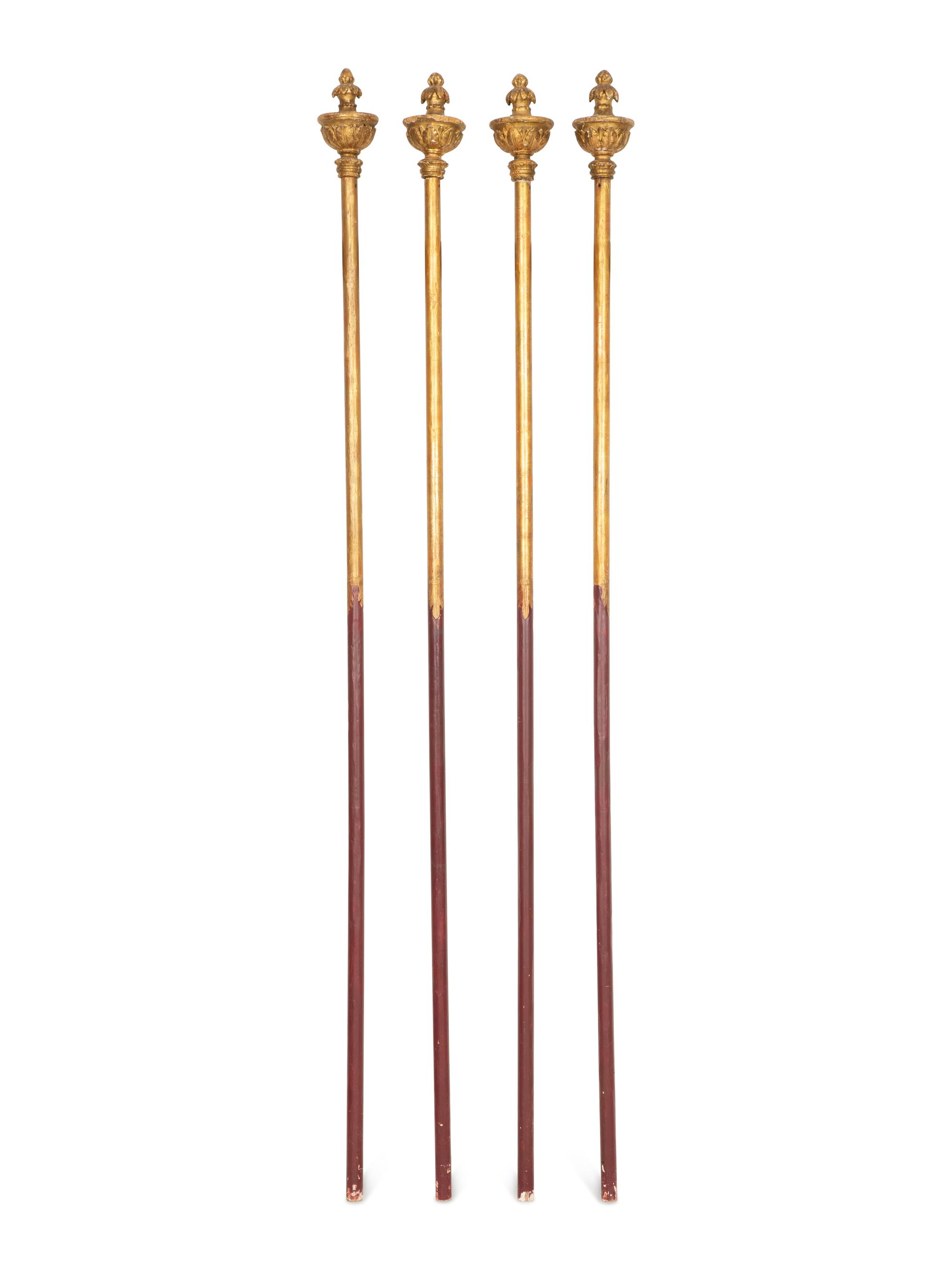 Four Italian Painted and Parcel Gilt Processional Poles