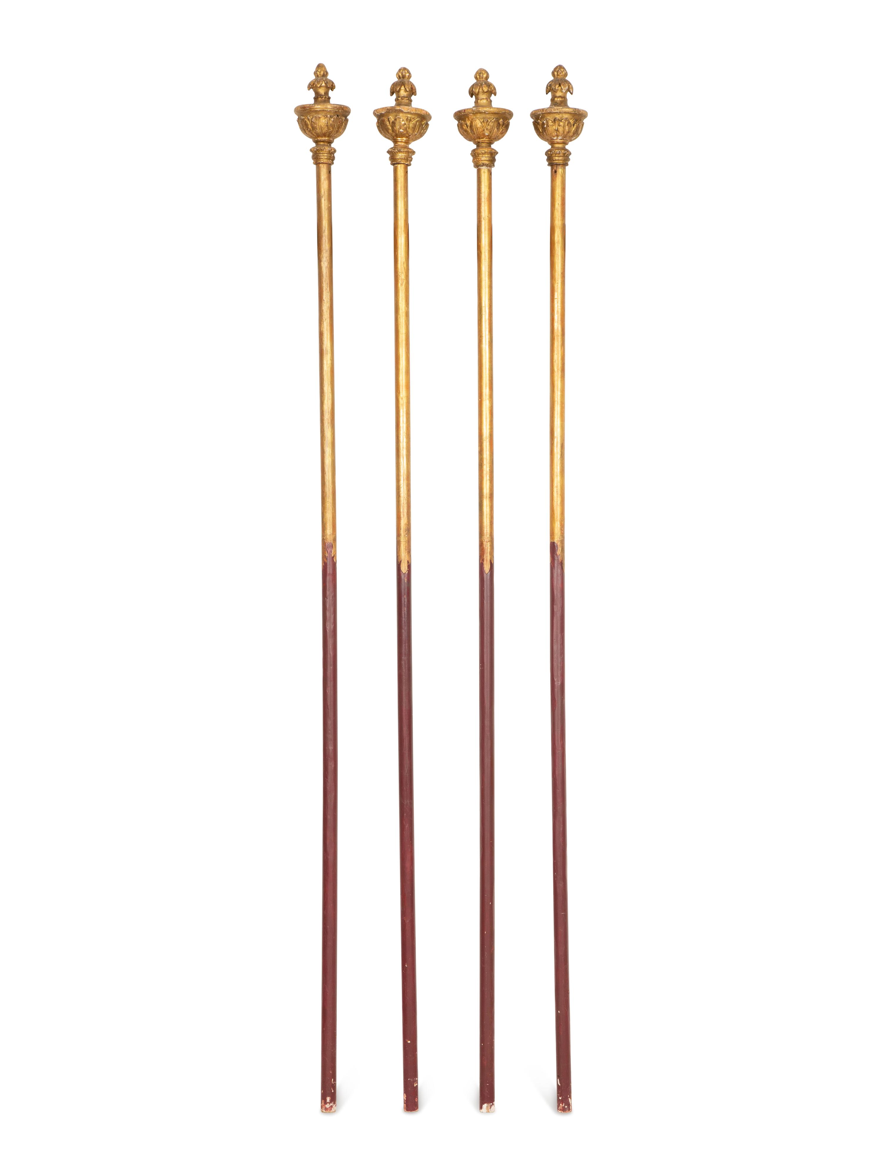 Four Italian Painted and Parcel Gilt Processional Poles