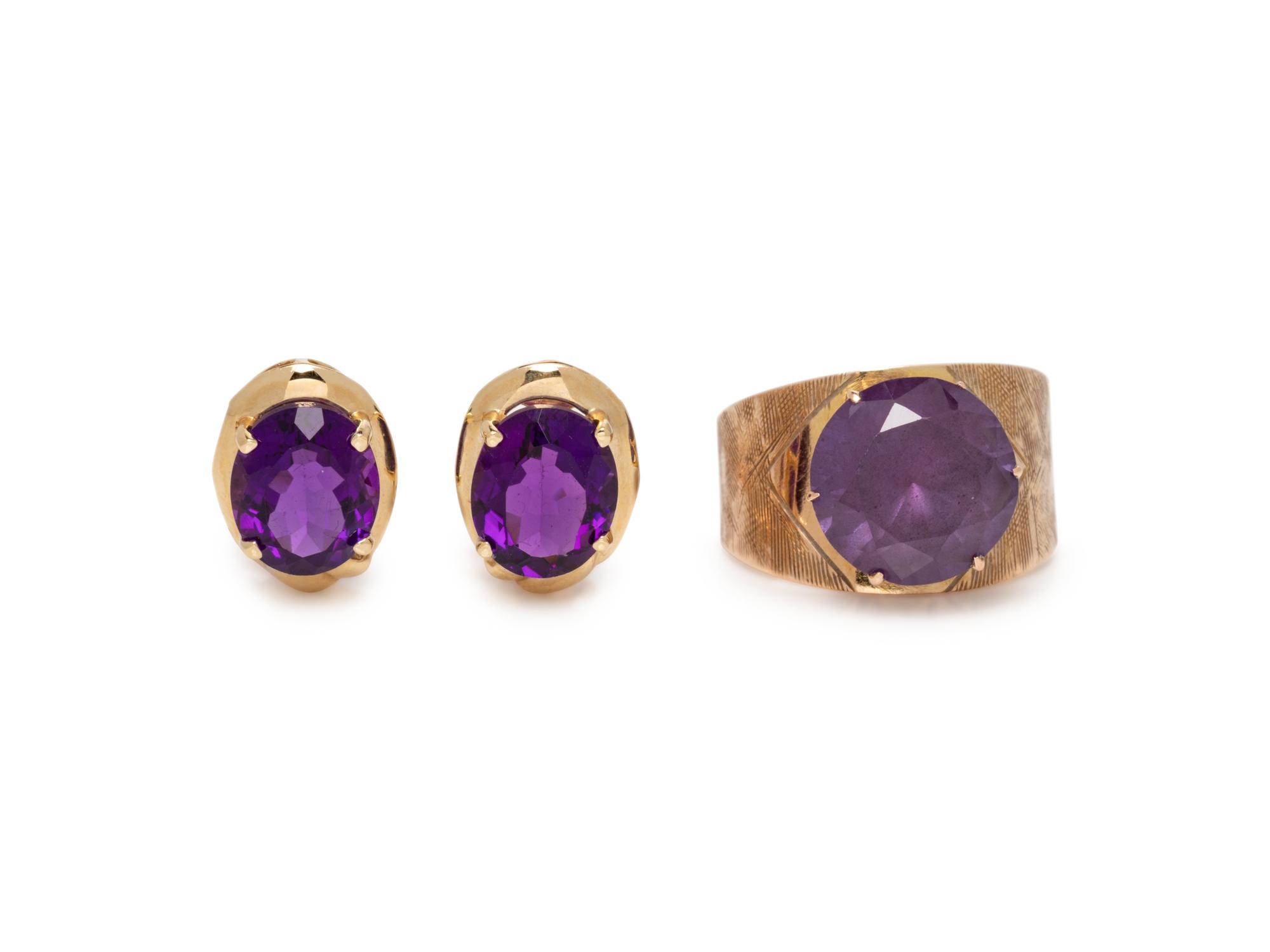 COLLECTION OF YELLOW GOLD GEMSTONE JEWELRY