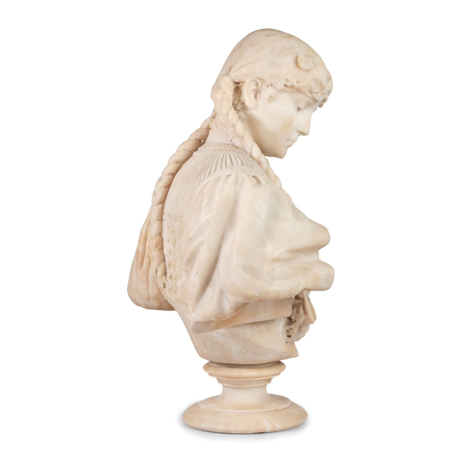An Italian Carved Alabaster Figure of a Young Lady