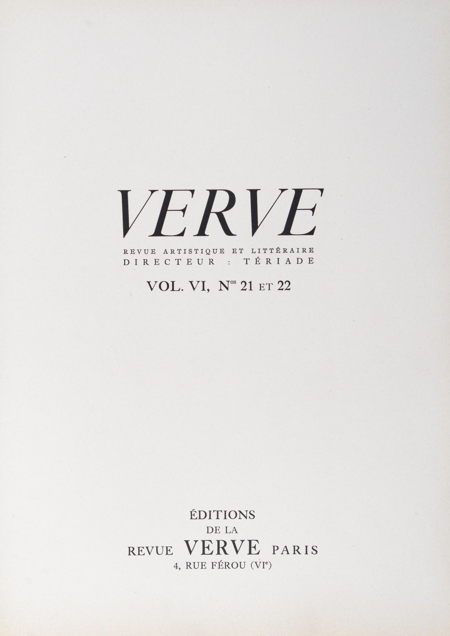 (VERVE) MATISSE, HENRI. Verve. Paris, [1948] Vol. VI, no. 21/22.