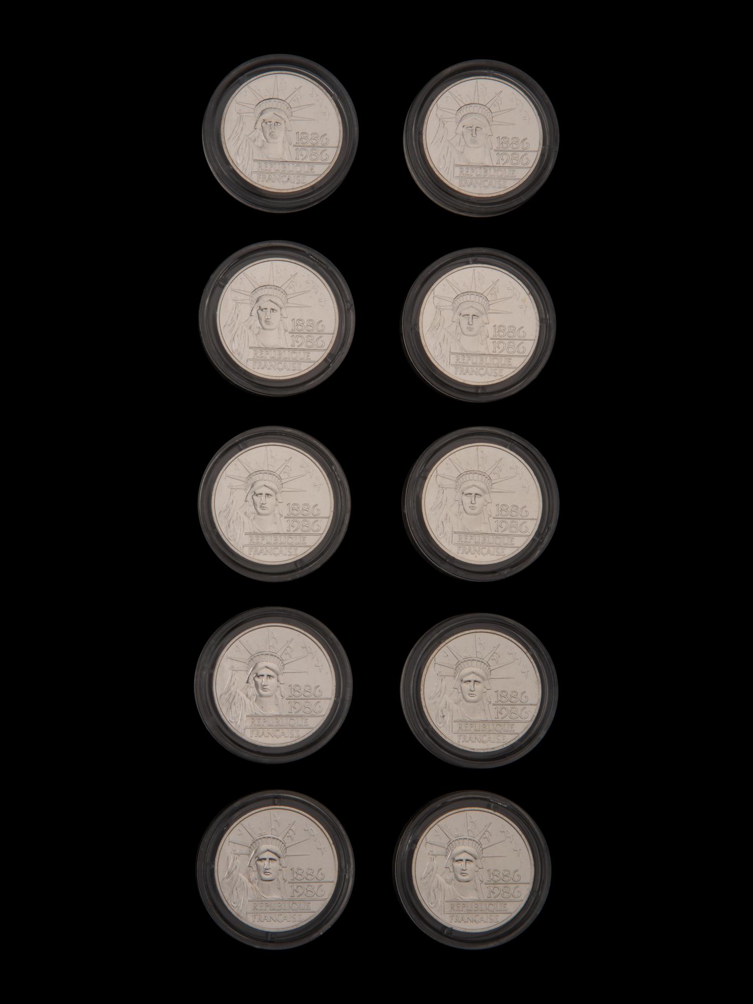 A Set of Ten French Issued 1986 Statue of Liberty-Centennial 100 Franc Silver Coins