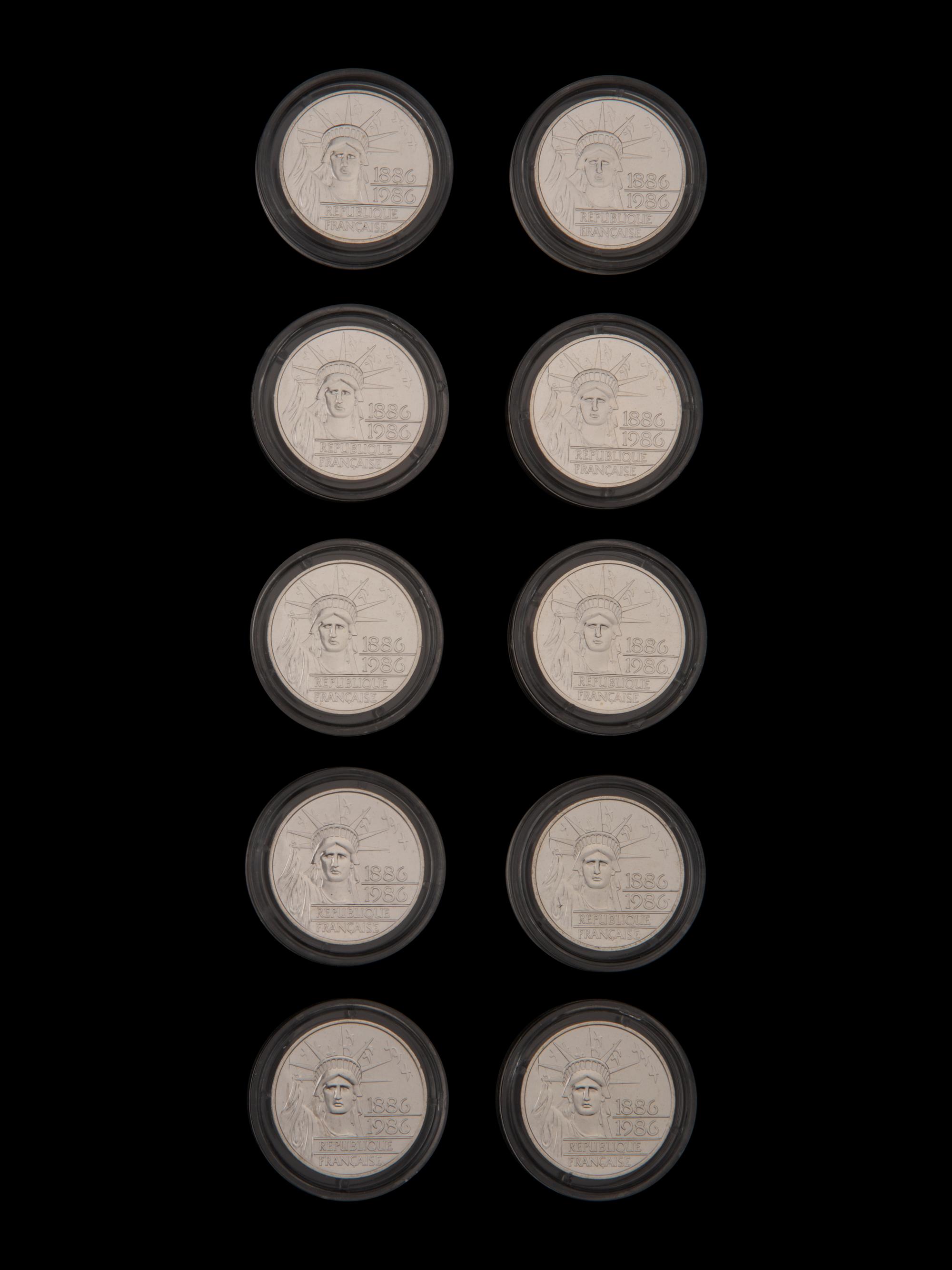 A Set of Ten French Issued 1986 Statue of Liberty-Centennial 100 Franc Silver Coins