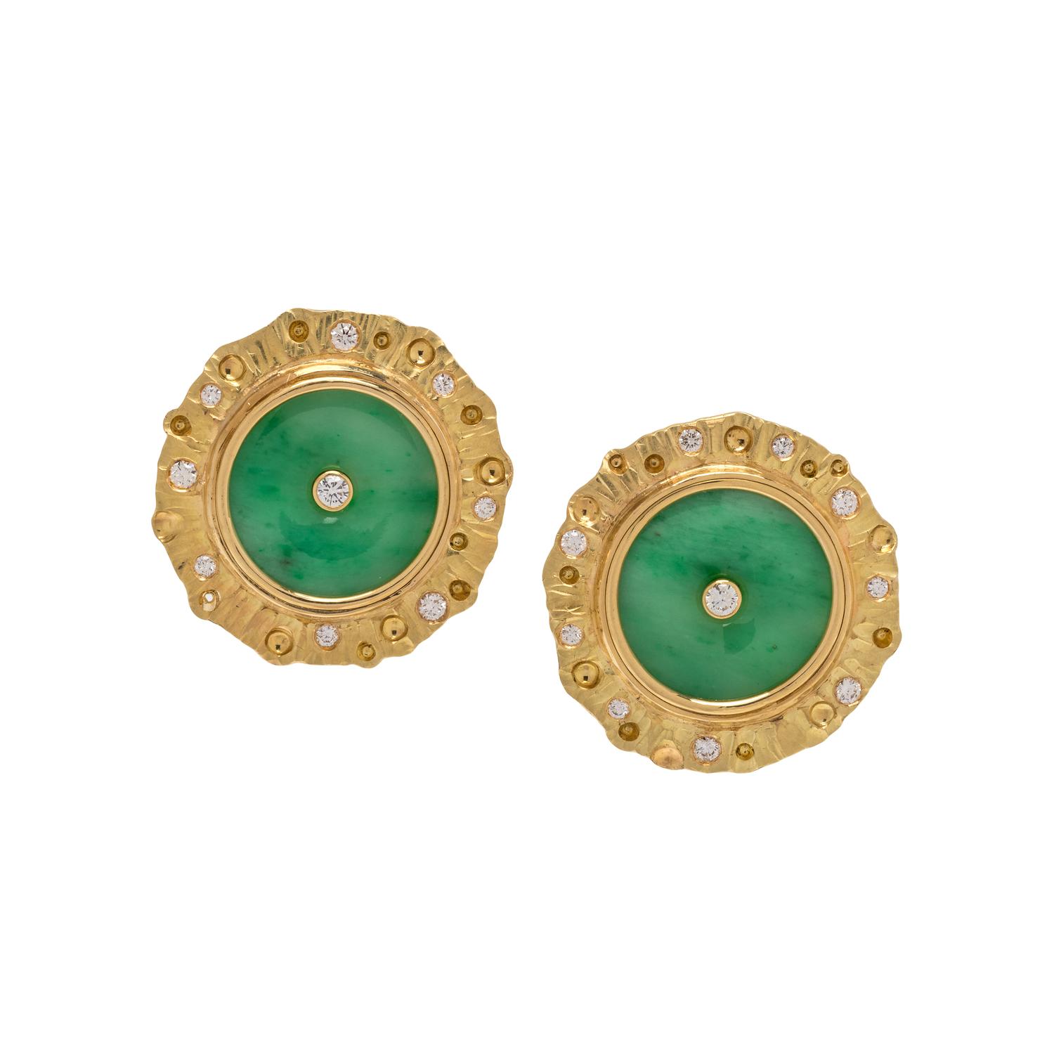 RICHARD KIMBALL, YELLOW GOLD, JADE AND DIAMOND EARCLIPS