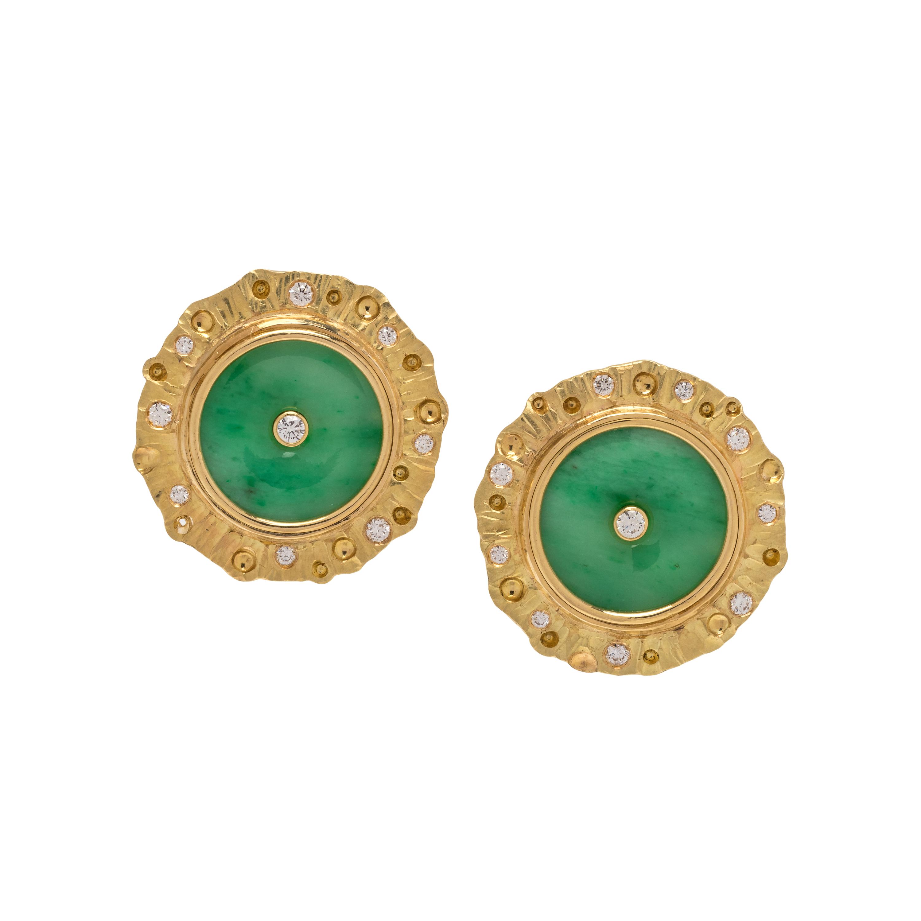 RICHARD KIMBALL, YELLOW GOLD, JADE AND DIAMOND EARCLIPS
