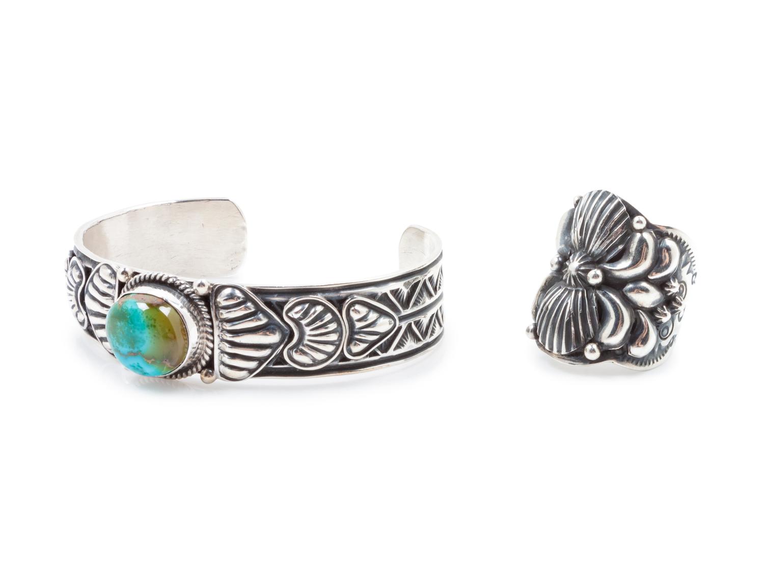 Sterling Silver Ring, together with Turquoise and Sterling Silver Cuff Bracelet