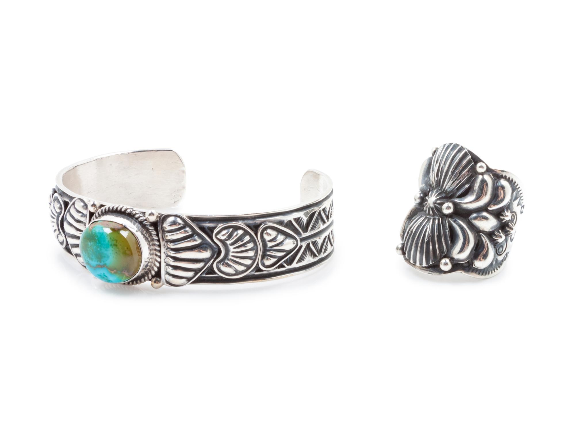 Sterling Silver Ring, together with Turquoise and Sterling Silver Cuff Bracelet