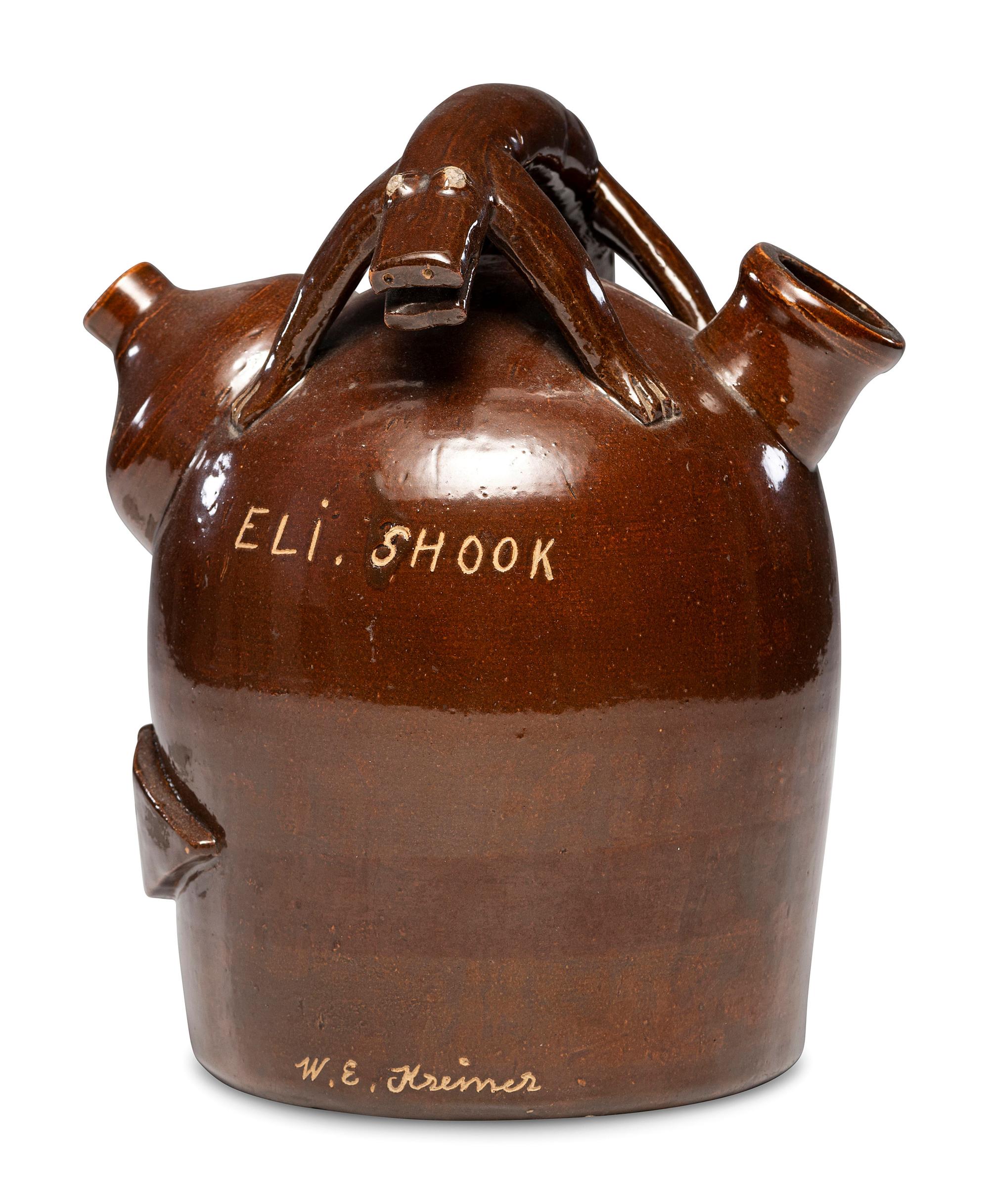 A Rare W.E. Kreiner Signed Harvest Jug with Lizard Handle