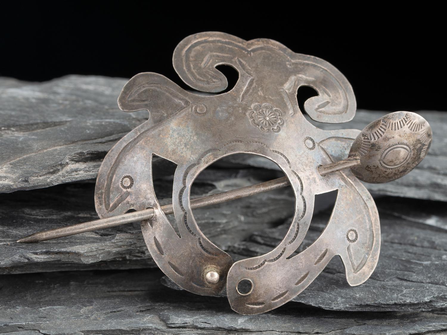 Navajo Stamped Silver Hair Pin/Barrette