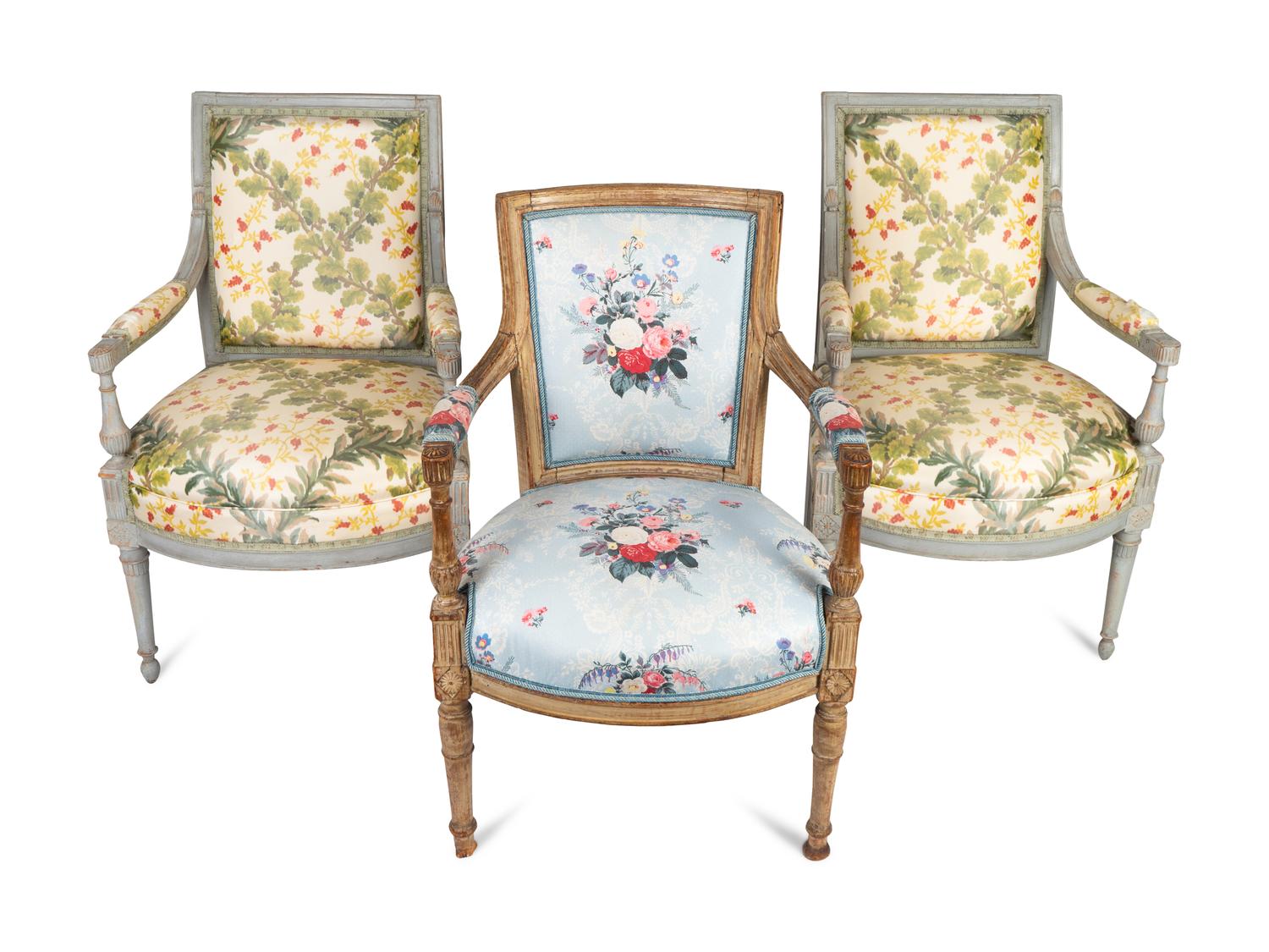 Three Louis XVI Style Fauteuils — 19TH CENTURY