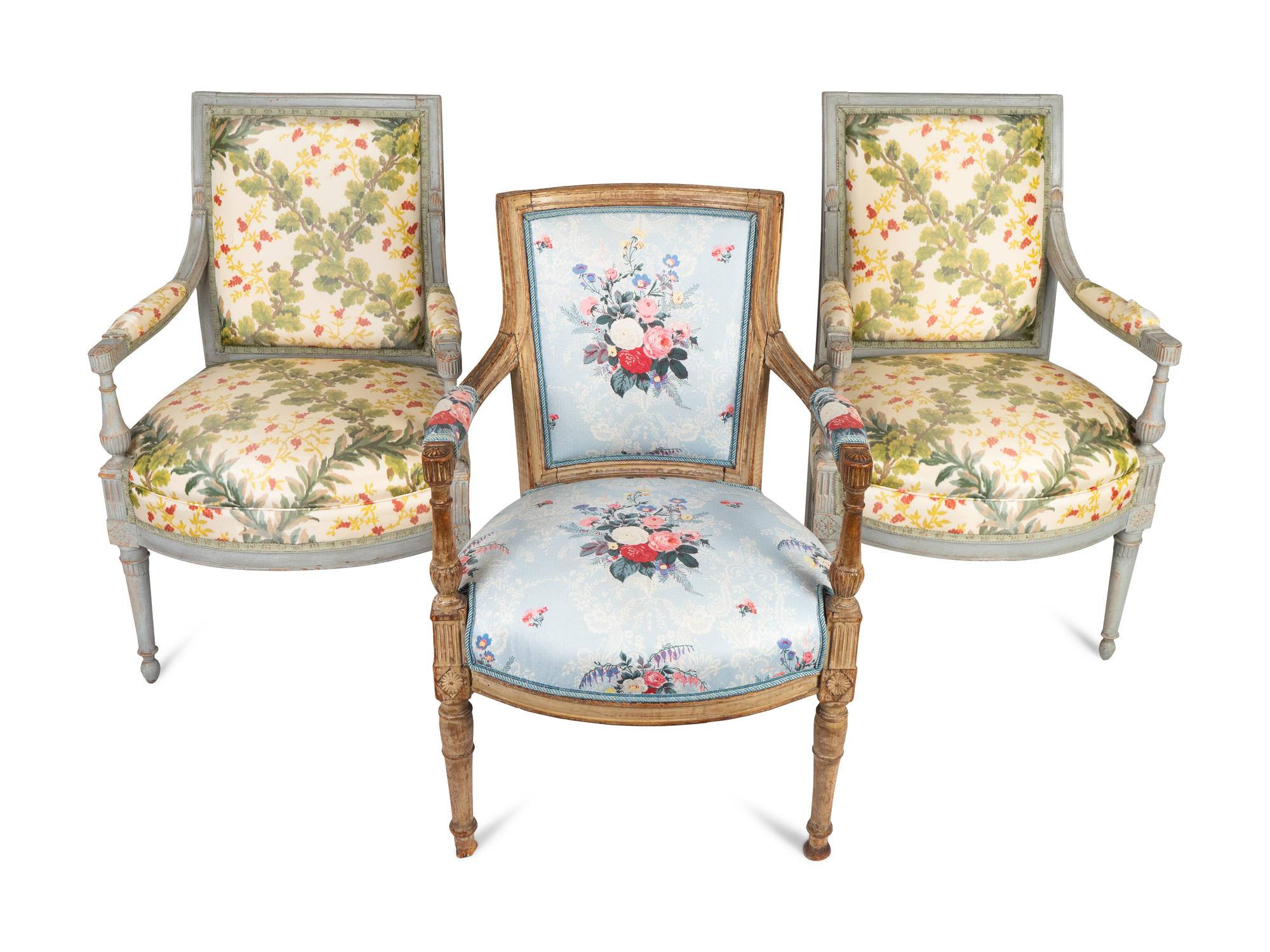 Three Louis XVI Style Fauteuils — 19TH CENTURY
