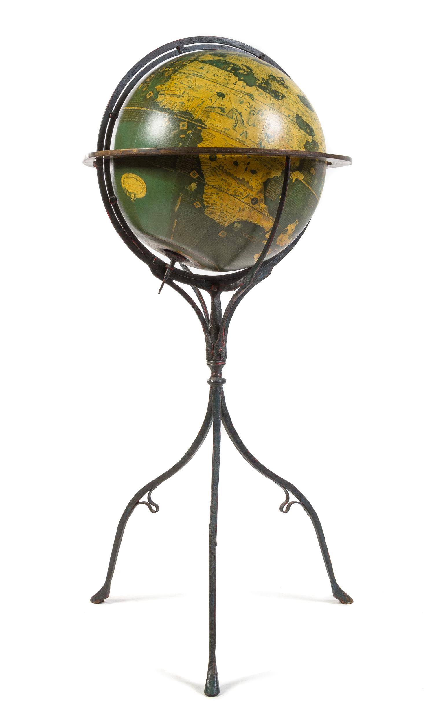 A German Lithographed Terrestrial Floor Globe Height 51 inches.